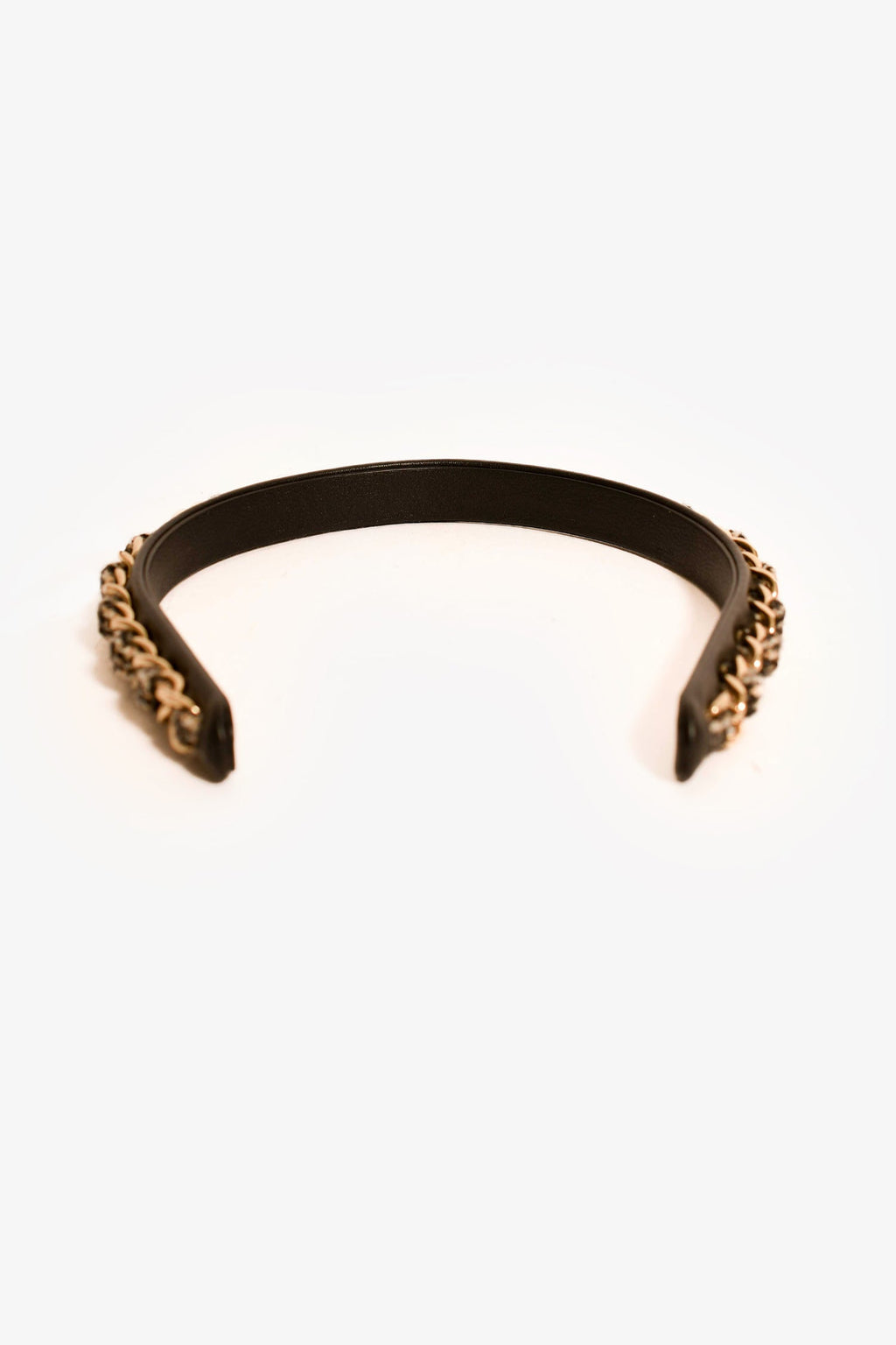 Pre-Loved Chanel™ Black Leather Houndstooth/Chain CC Headband