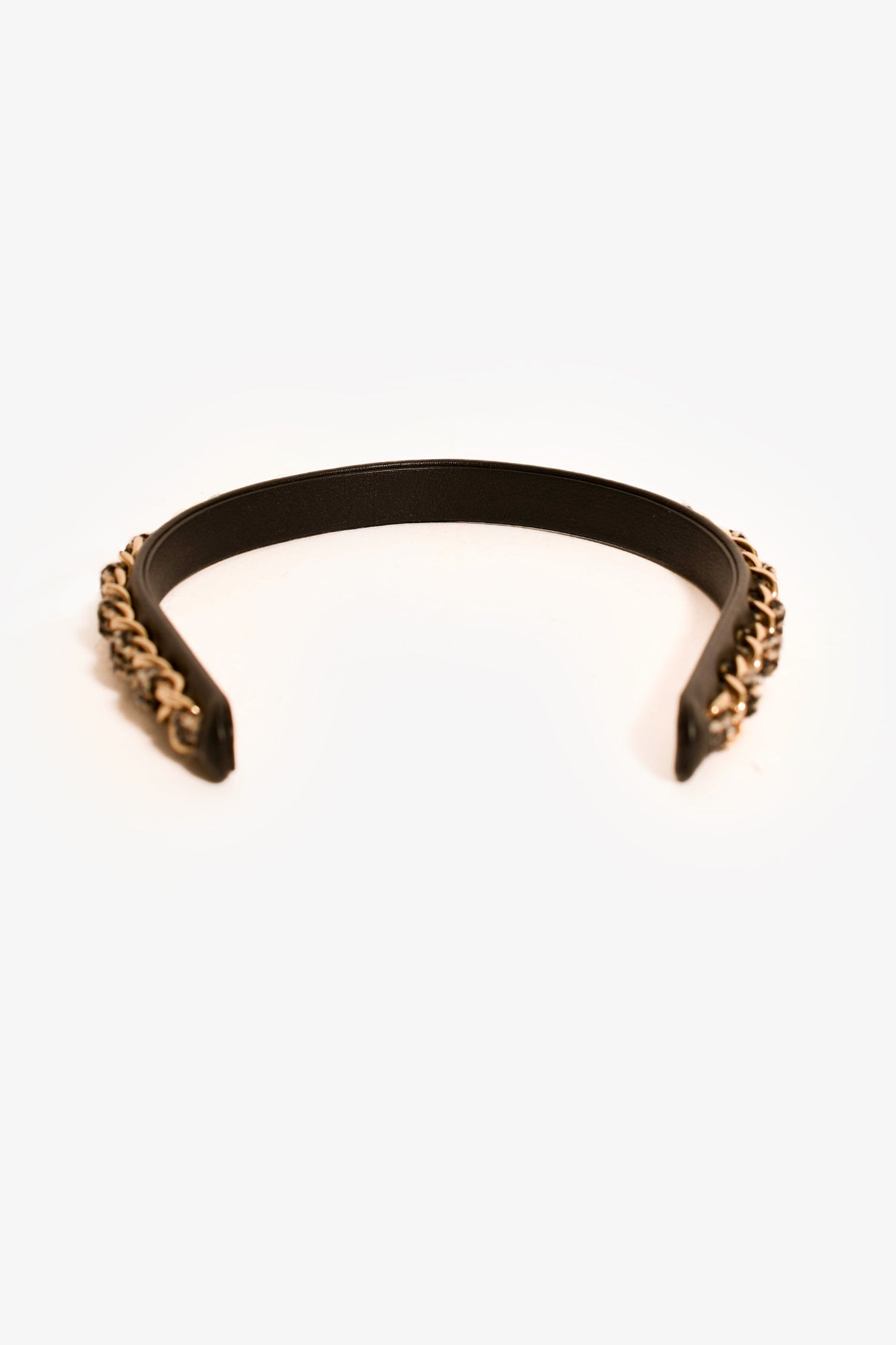 Pre-Loved Chanel™ Black Leather Houndstooth/Chain CC Headband