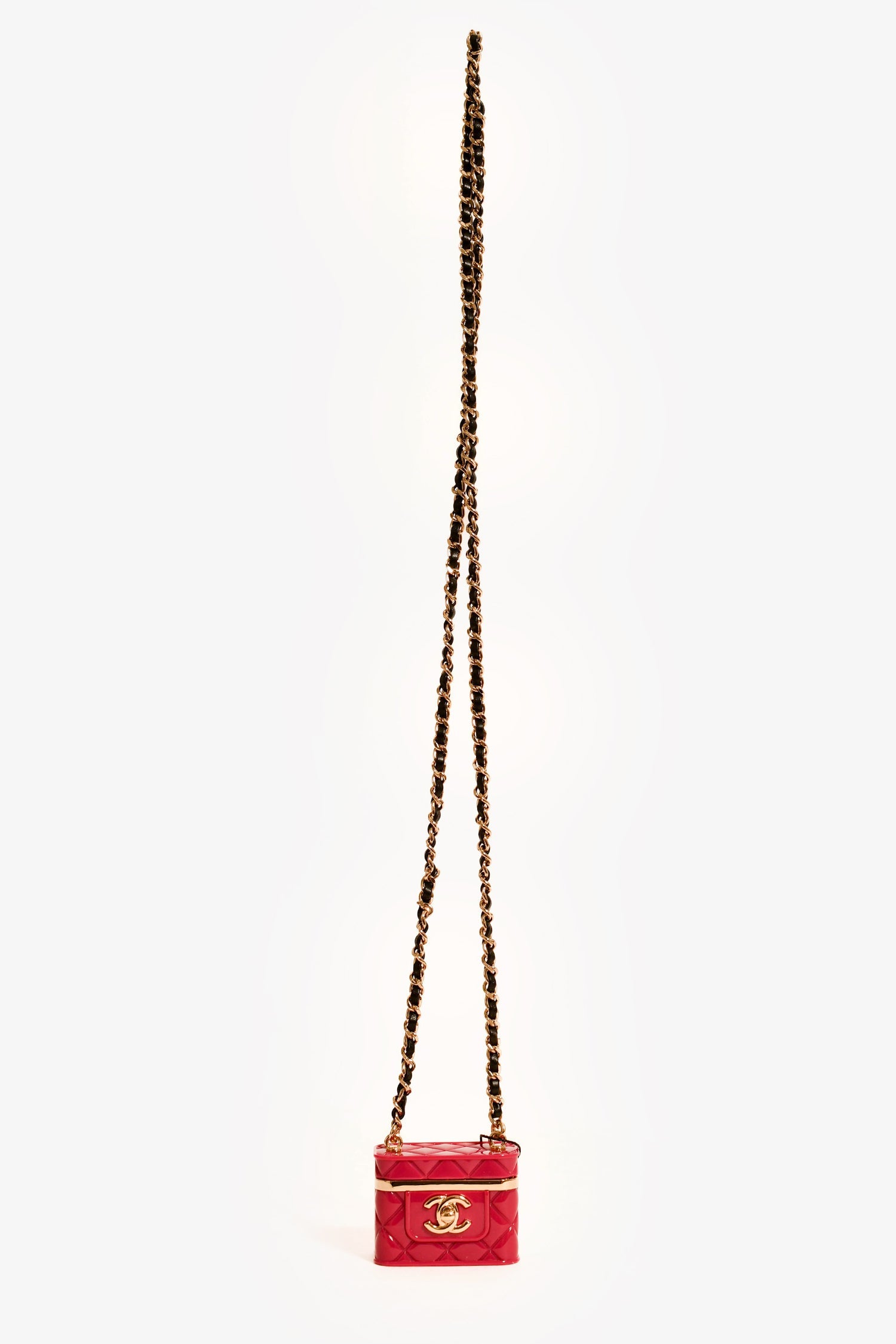 Pre-Loved Chanel™ 2022 Magenta Resin Mini Vanity Case Pendant Chain Necklace