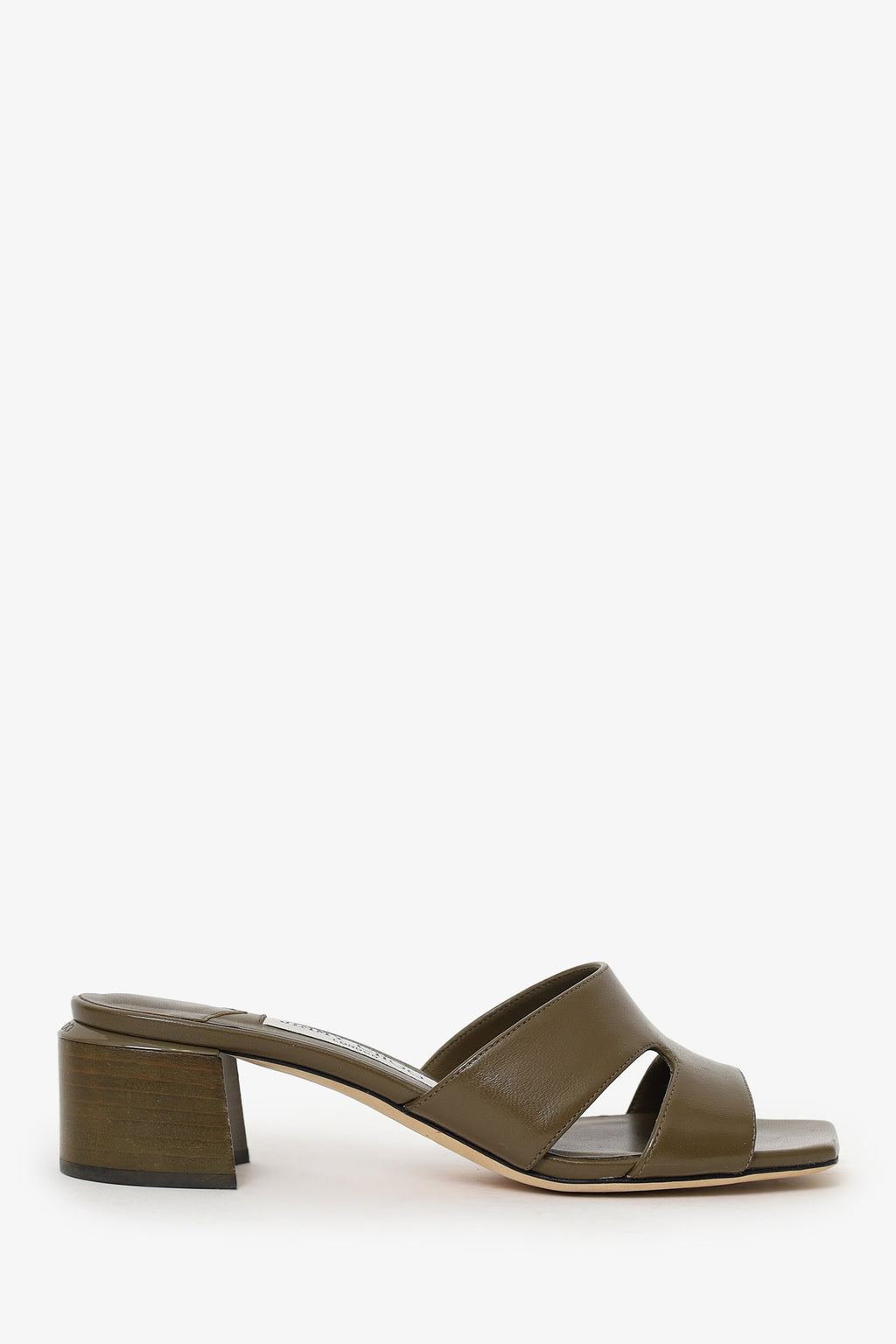 Jimmy Choo Khaki Green Leather Ellison Block Heel Mules Size 36