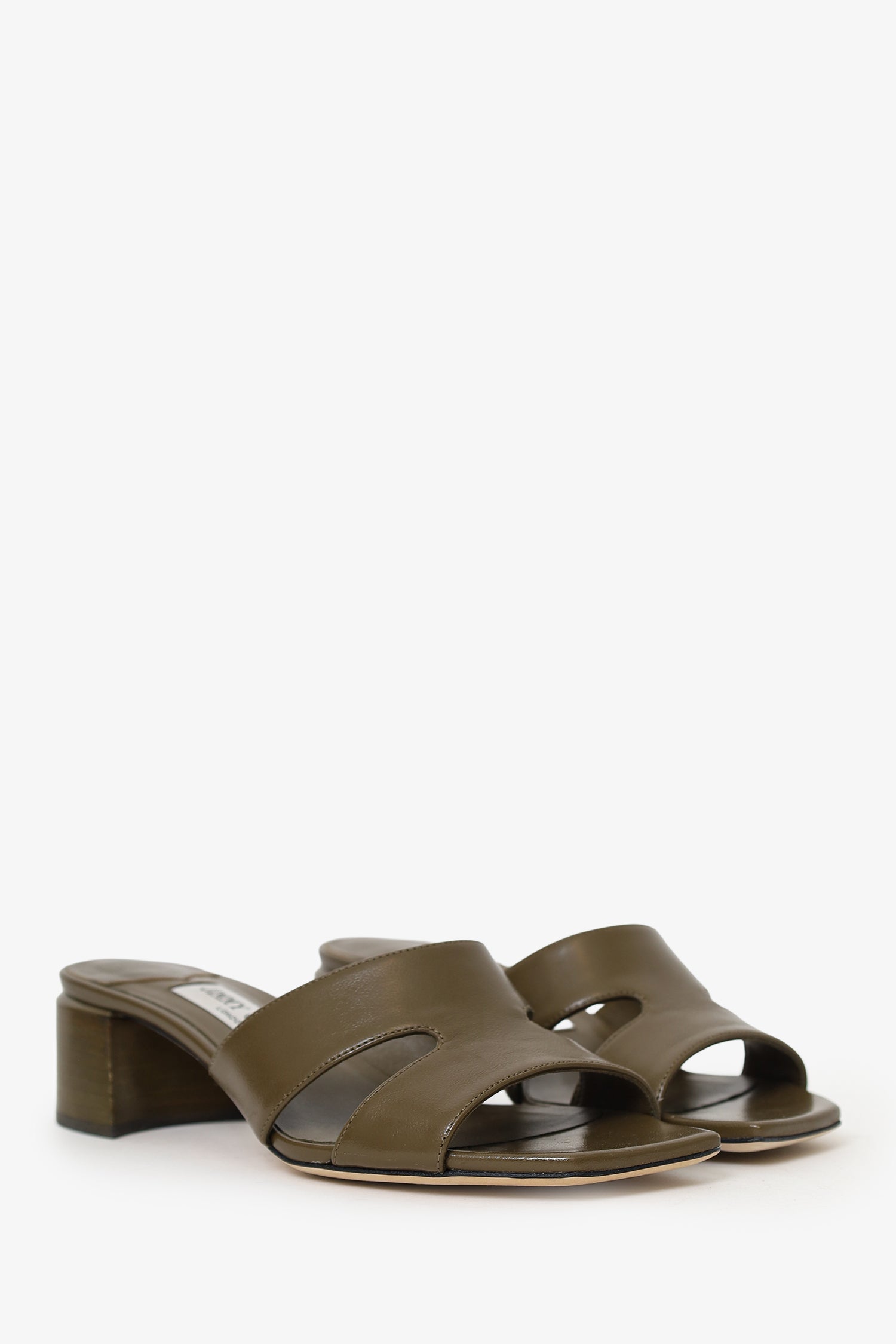 Jimmy Choo Khaki Green Leather Ellison Block Heel Mules Size 36
