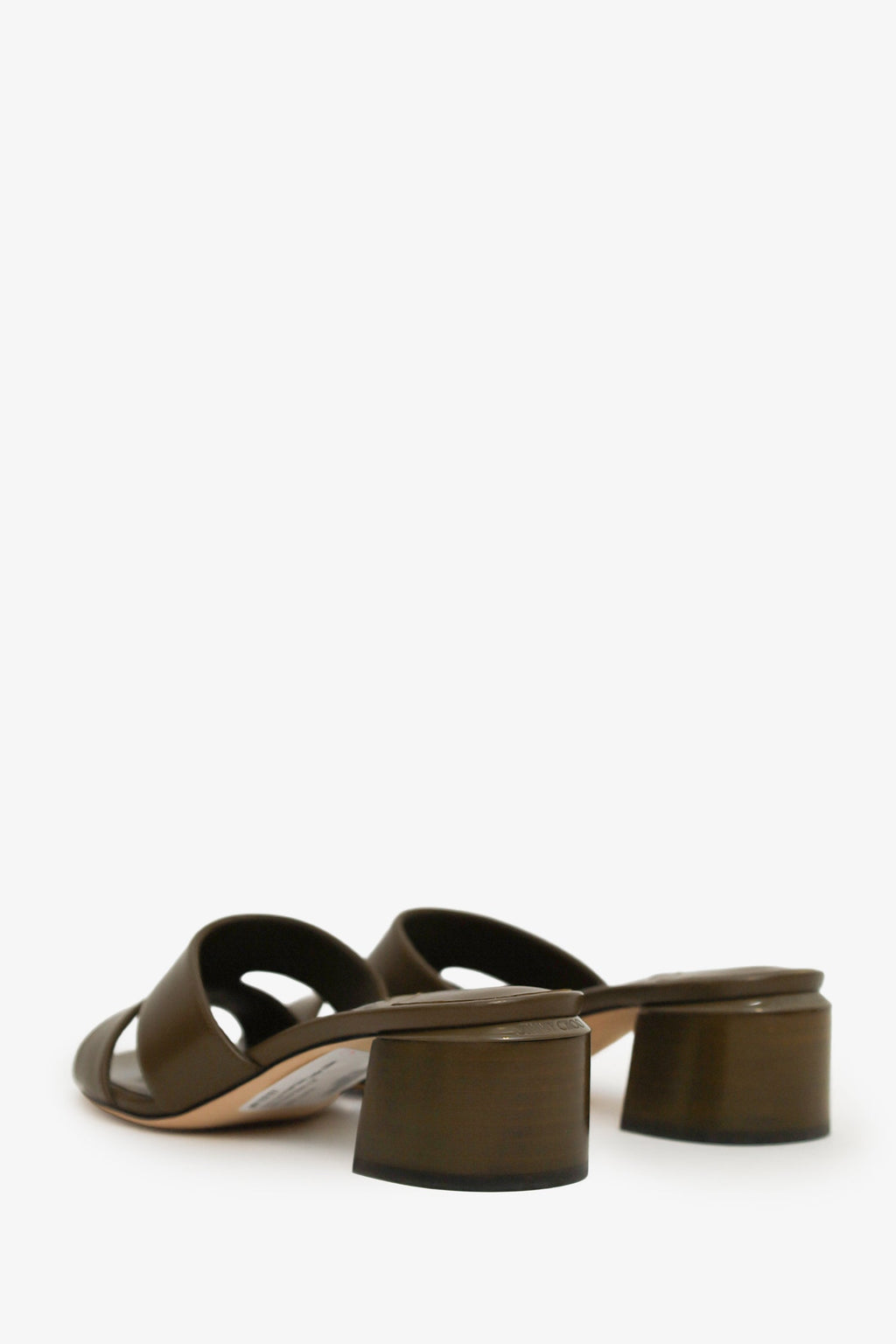 Jimmy Choo Khaki Green Leather Ellison Block Heel Mules Size 36