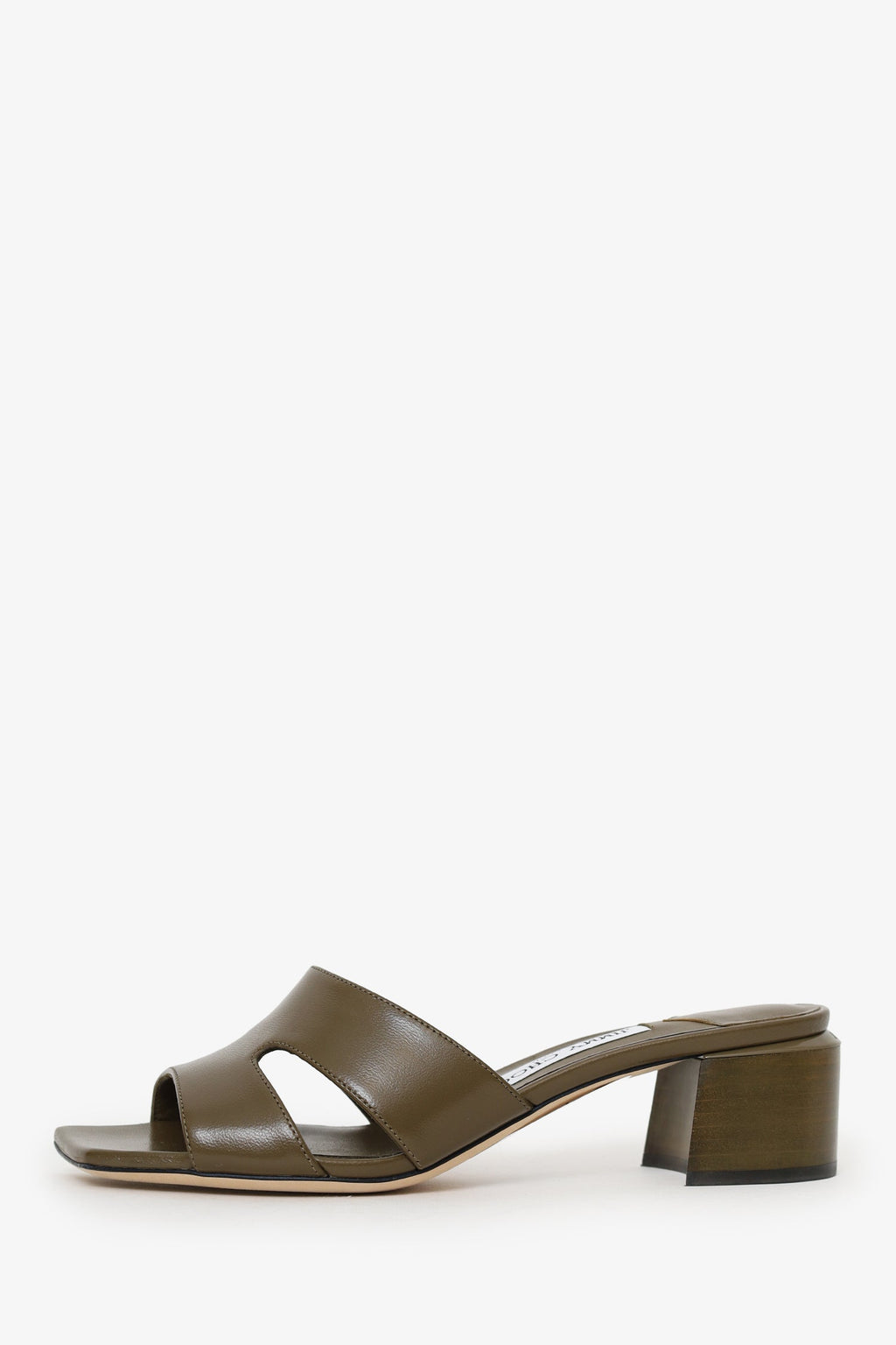 Jimmy Choo Khaki Green Leather Ellison Block Heel Mules Size 36
