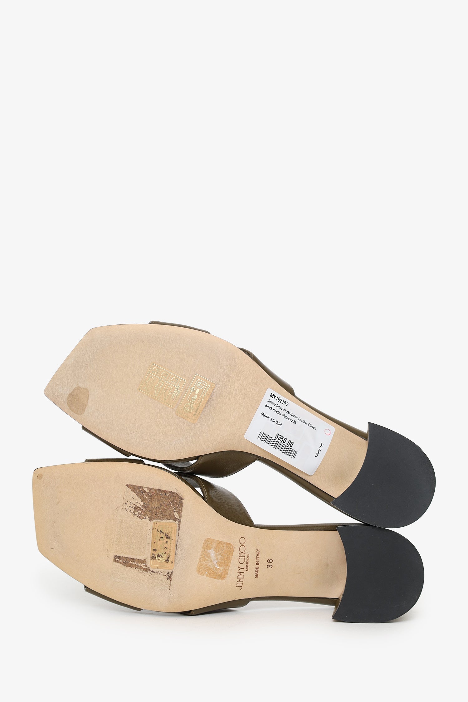 Jimmy Choo Khaki Green Leather Ellison Block Heel Mules Size 36