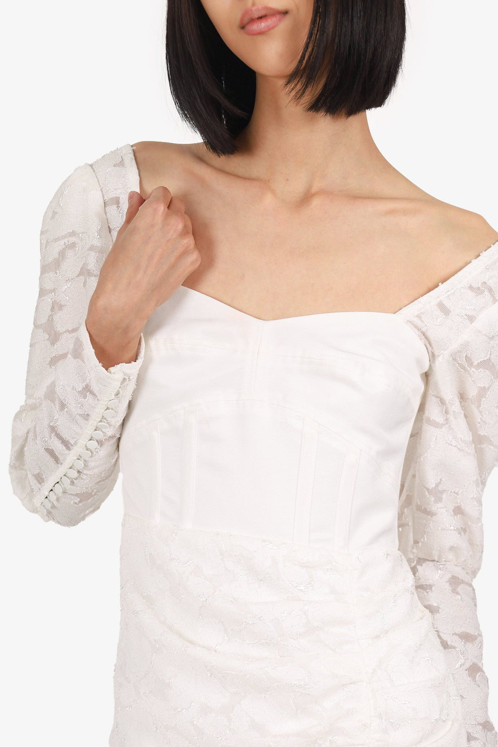 Self-Portrait White Lace Puff Sleeve Corset Dress Size 6