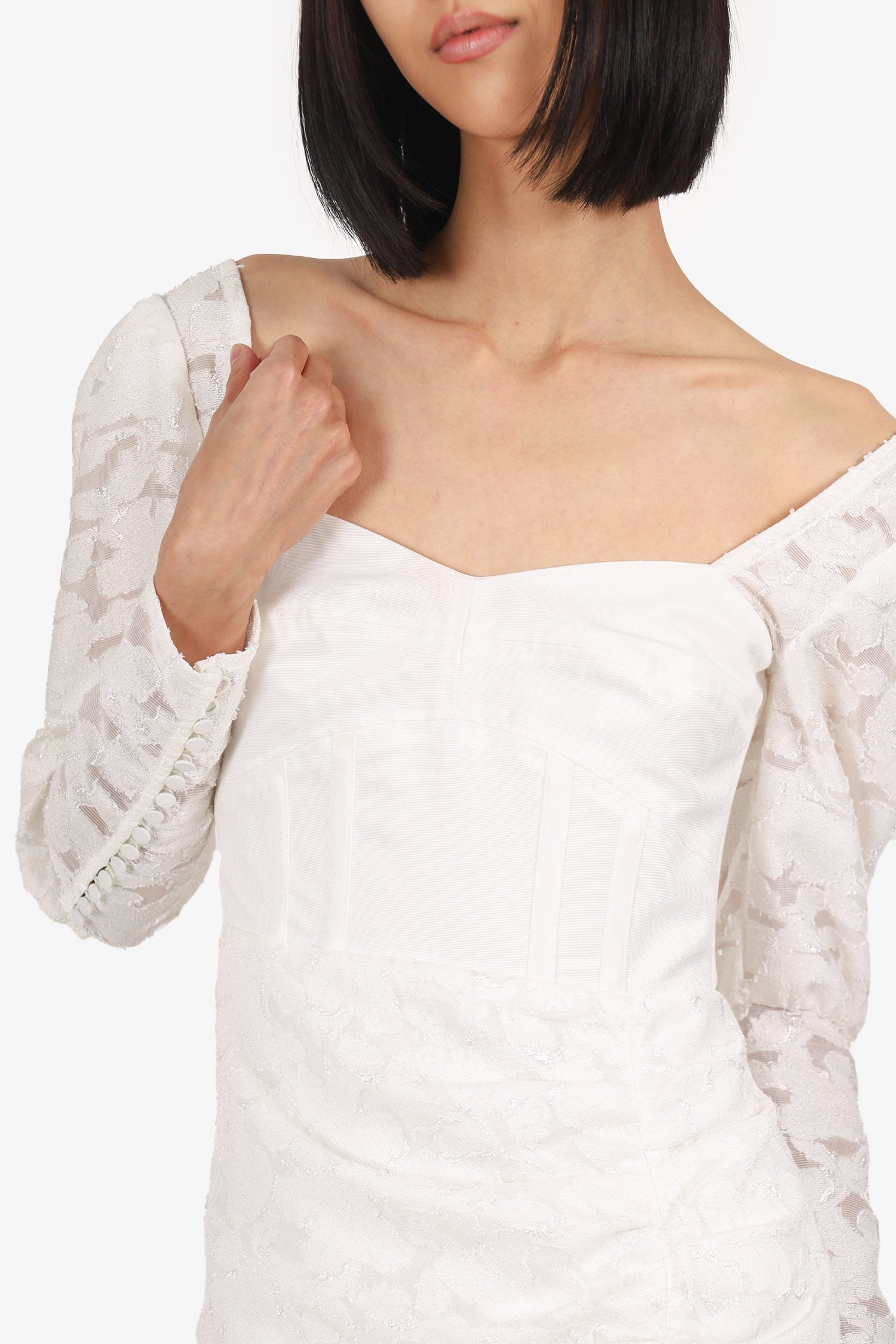 Self-Portrait White Lace Puff Sleeve Corset Dress Size 6