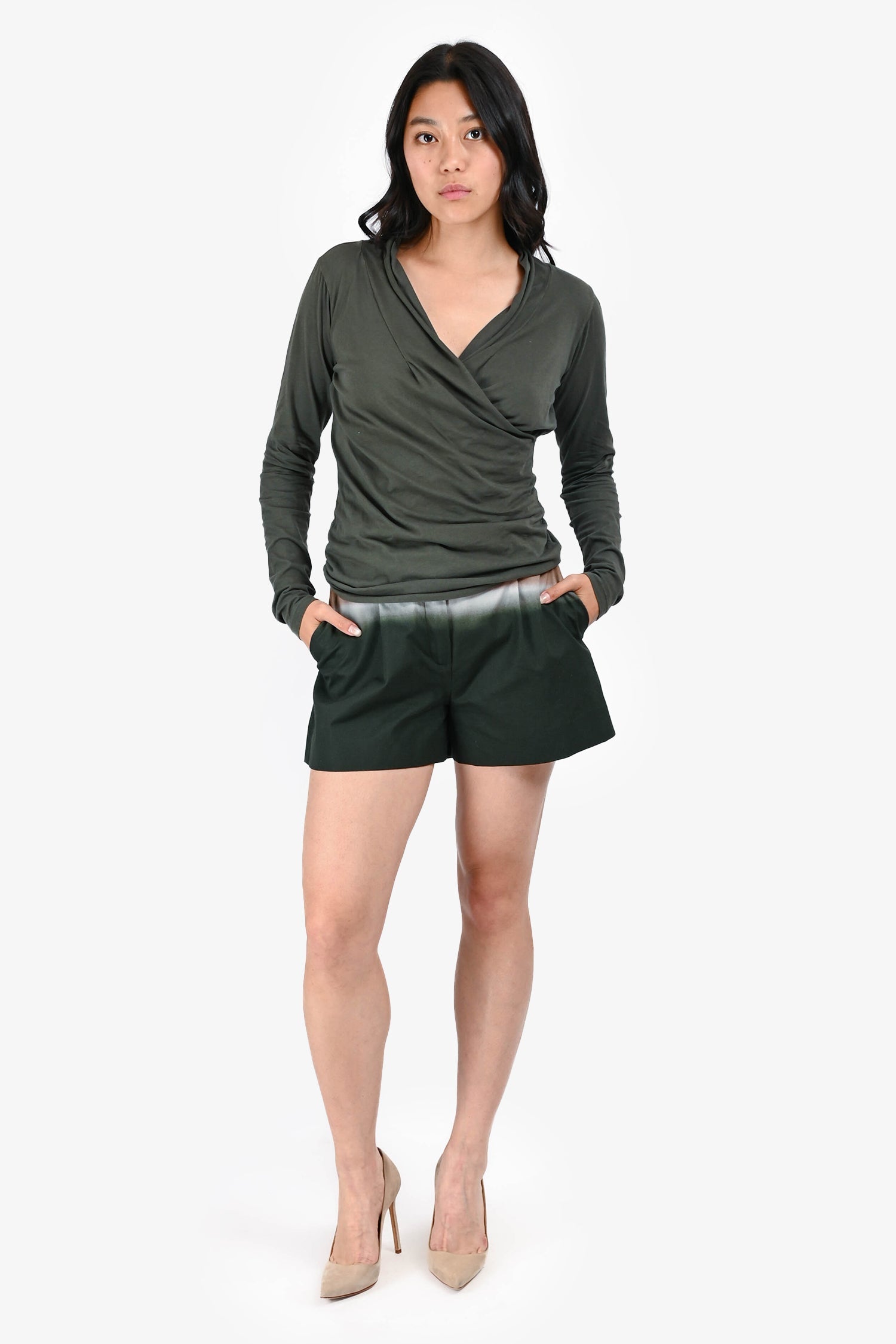 Prada 2020 Brown/Green Ombre Pleated Shorts Size 40