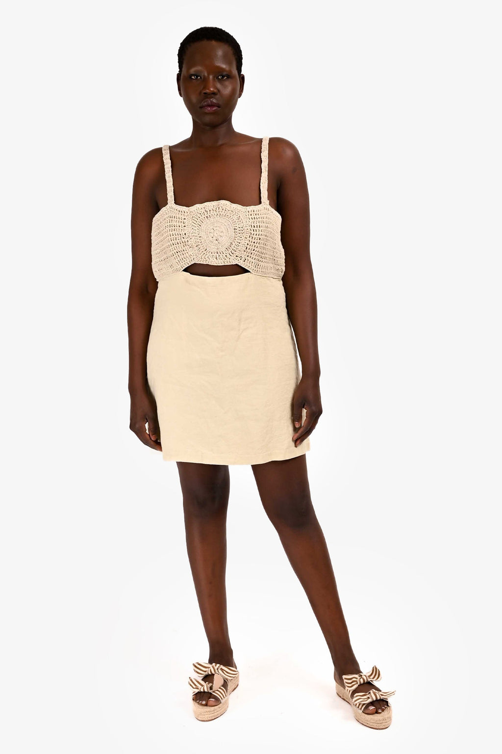 L'academie Green Linen Crochet Detailed Dress Estimated Size M