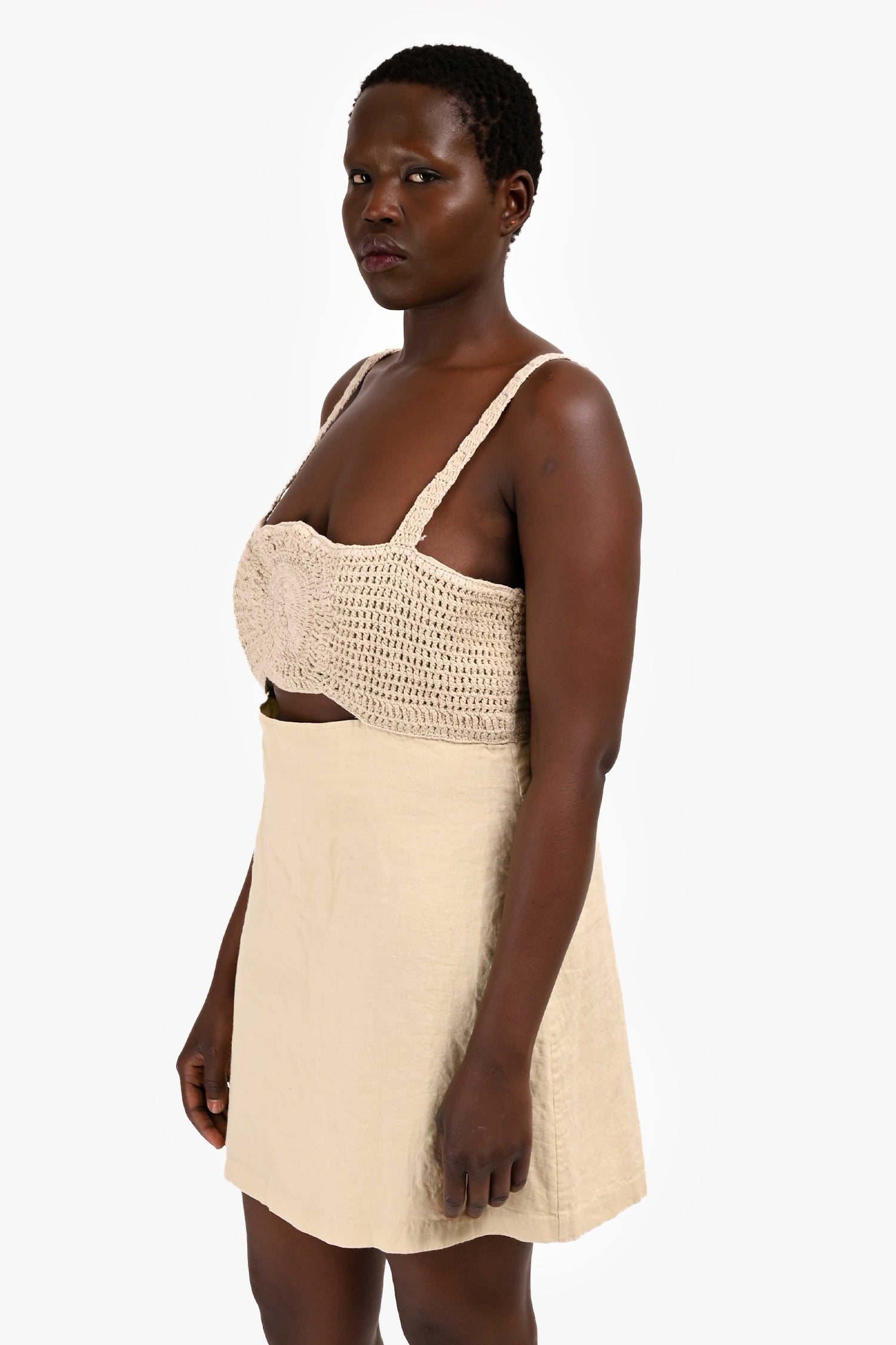 L'academie Green Linen Crochet Detailed Dress Estimated Size M