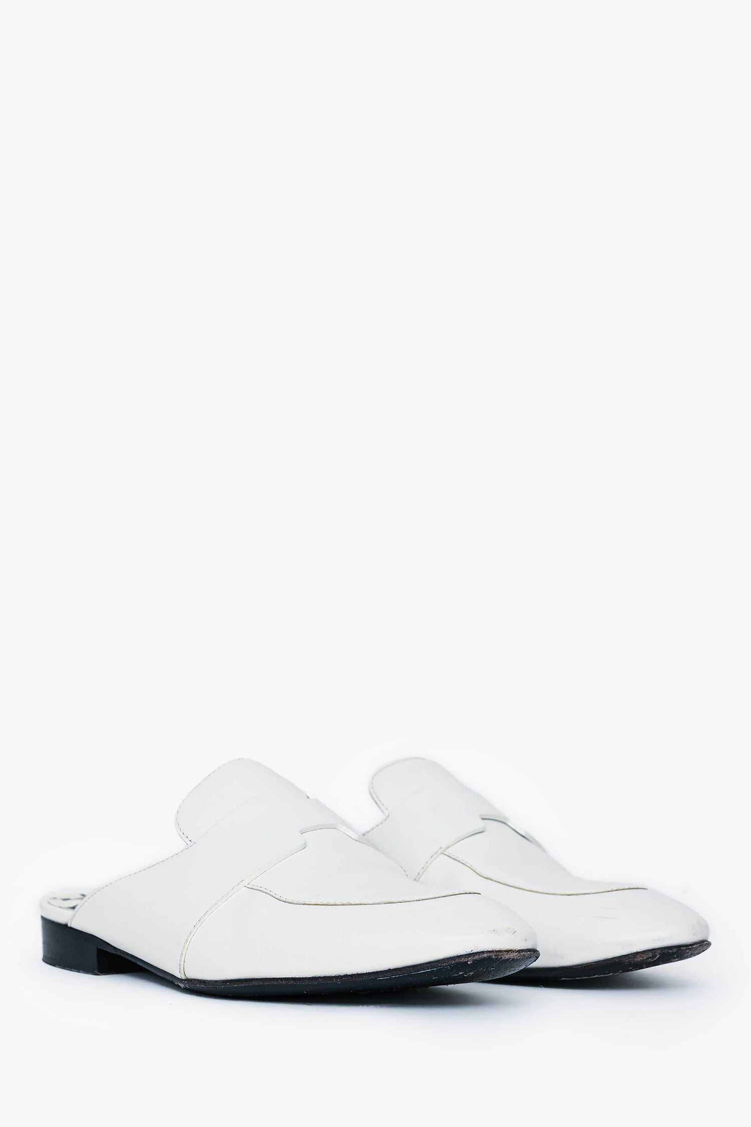 Hermès White Leather Catena Mules Size 35