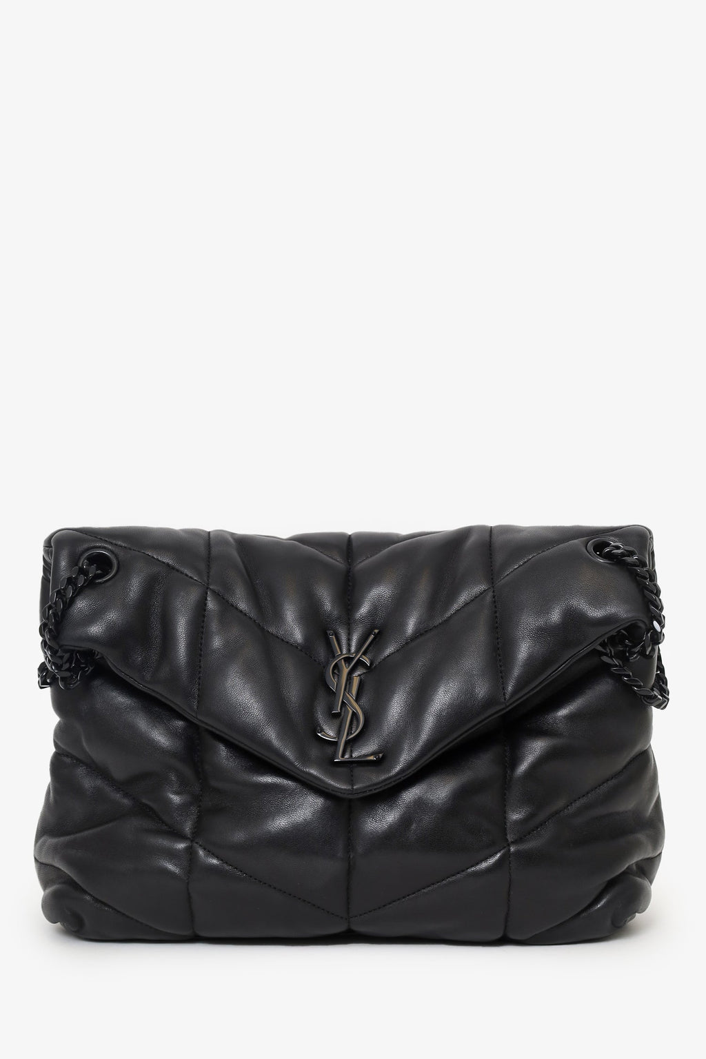 Saint Laurent So Black Monogram Chevron Quilt Matelassé Medium Loulou Puffer Bag