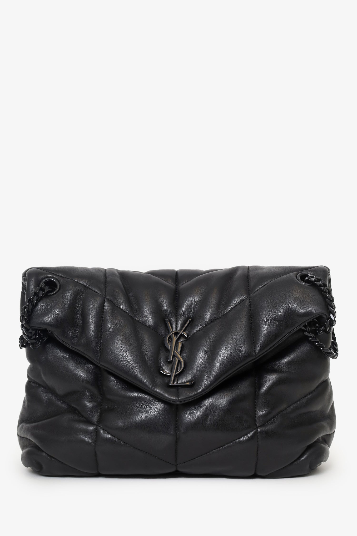 Saint Laurent So Black Monogram Chevron Quilt Matelassé Medium Loulou Puffer Bag