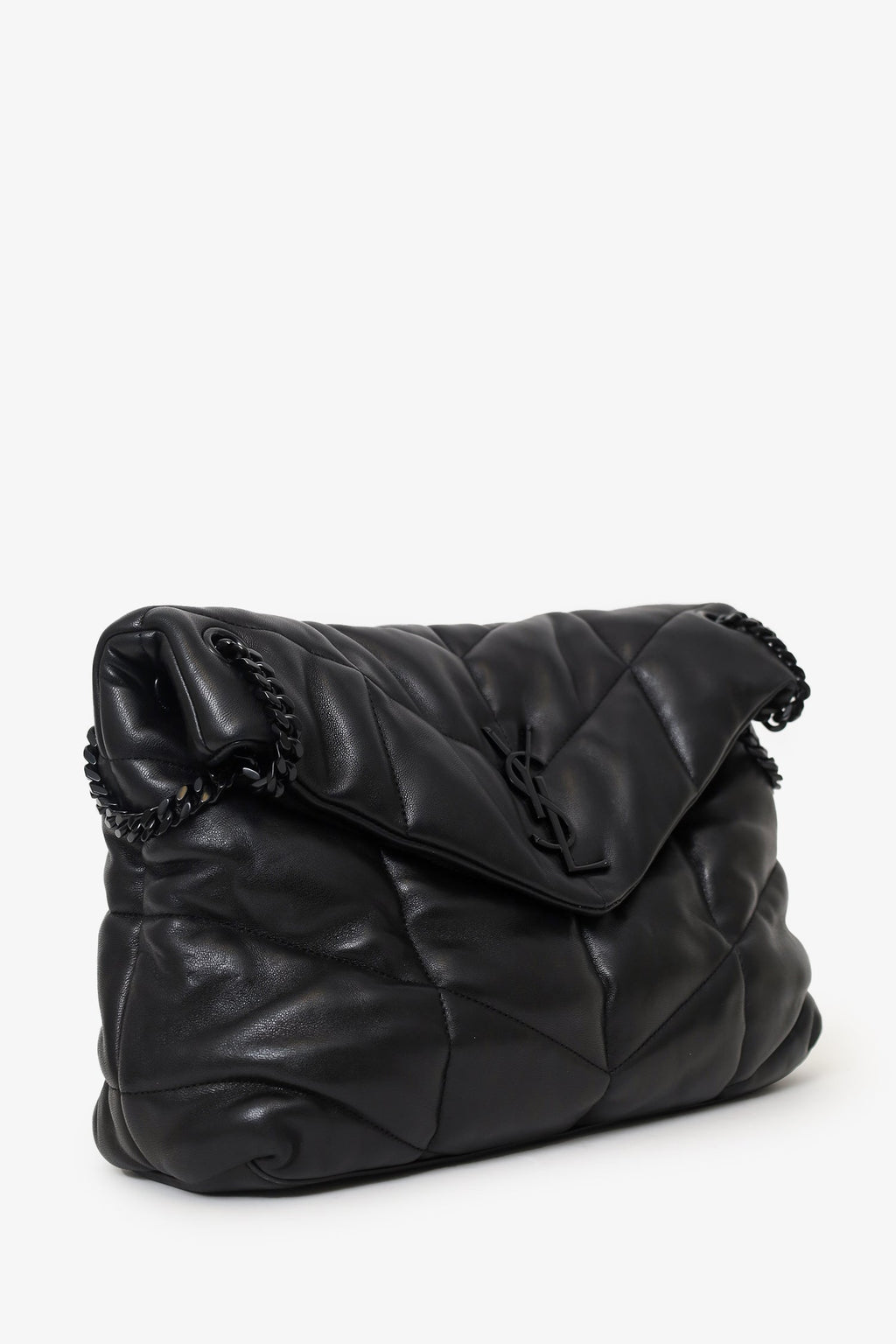 Saint Laurent So Black Monogram Chevron Quilt Matelassé Medium Loulou Puffer Bag
