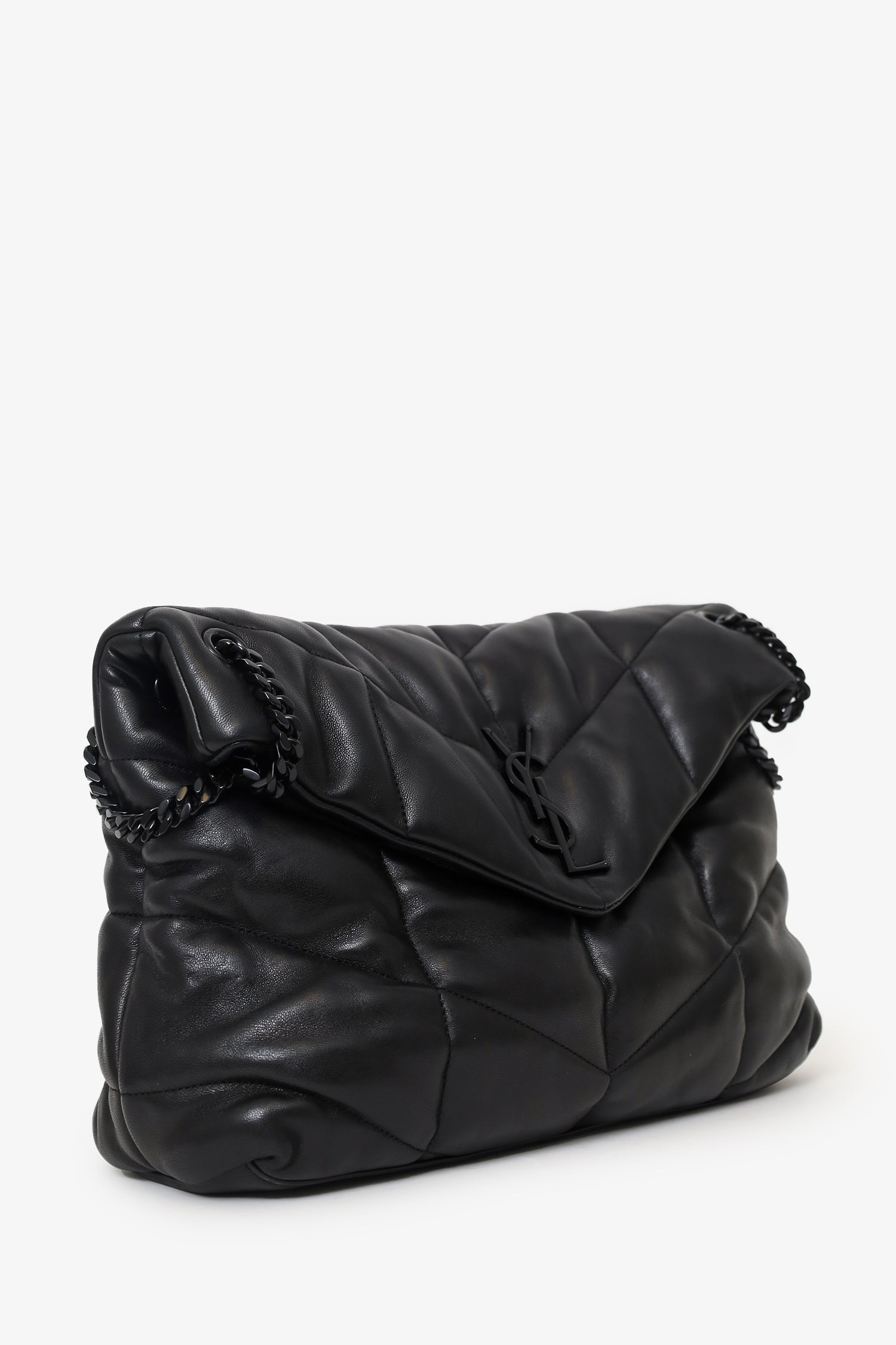 Saint Laurent So Black Monogram Chevron Quilt Matelassé Medium Loulou Puffer Bag
