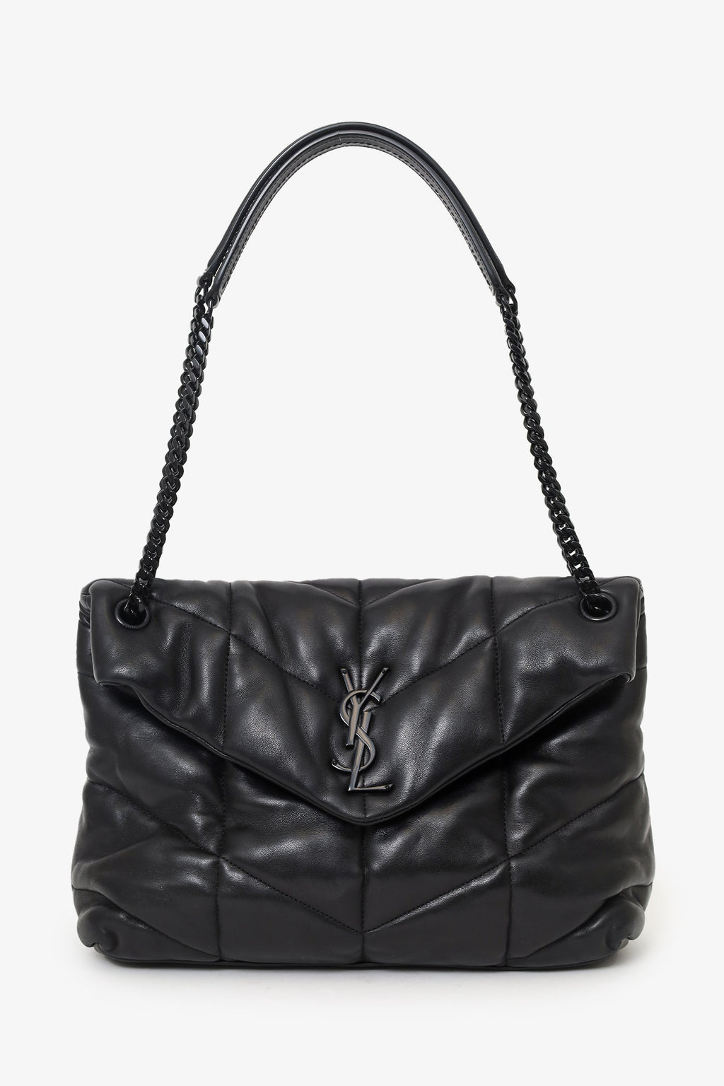 Saint Laurent So Black Monogram Chevron Quilt Matelassé Medium Loulou Puffer Bag