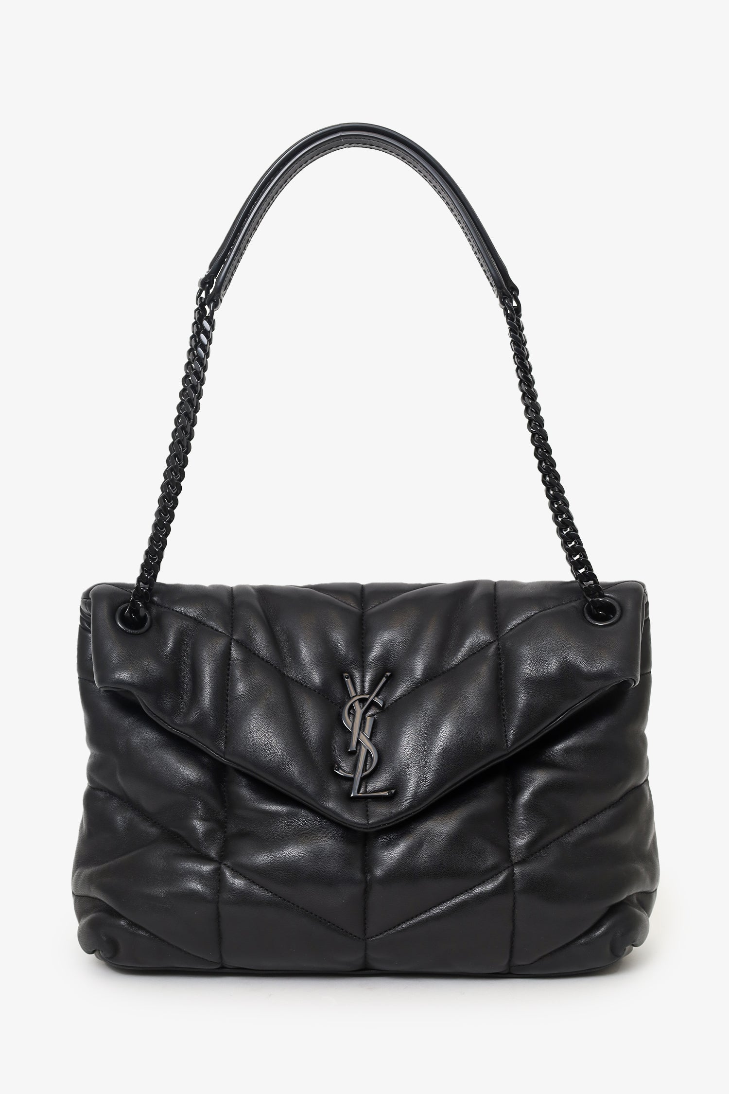 Saint Laurent So Black Monogram Chevron Quilt Matelassé Medium Loulou Puffer Bag
