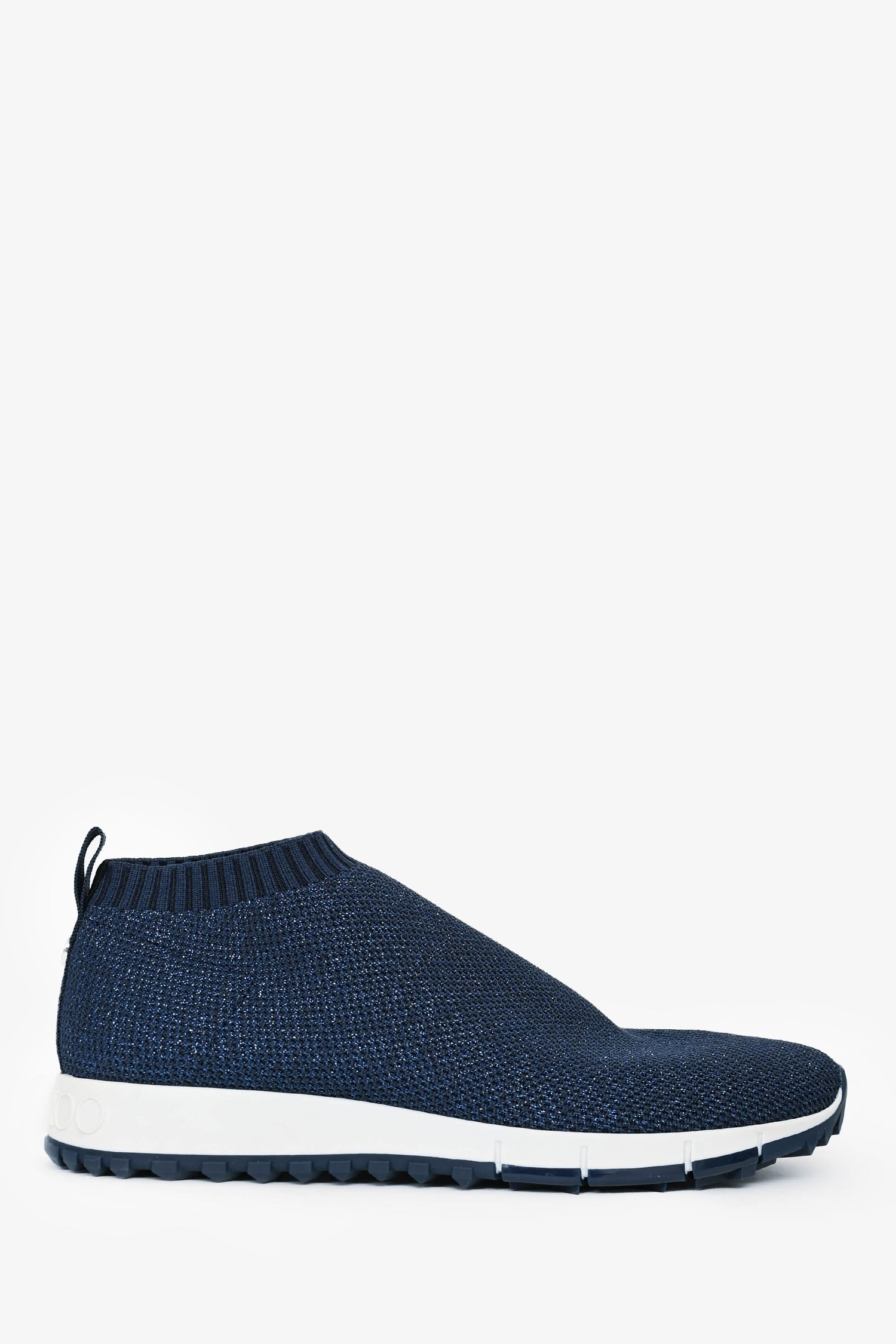 Jimmy Choo Navy Shimmer Crochet Knit White Rubber Sole Sneakers Size 38
