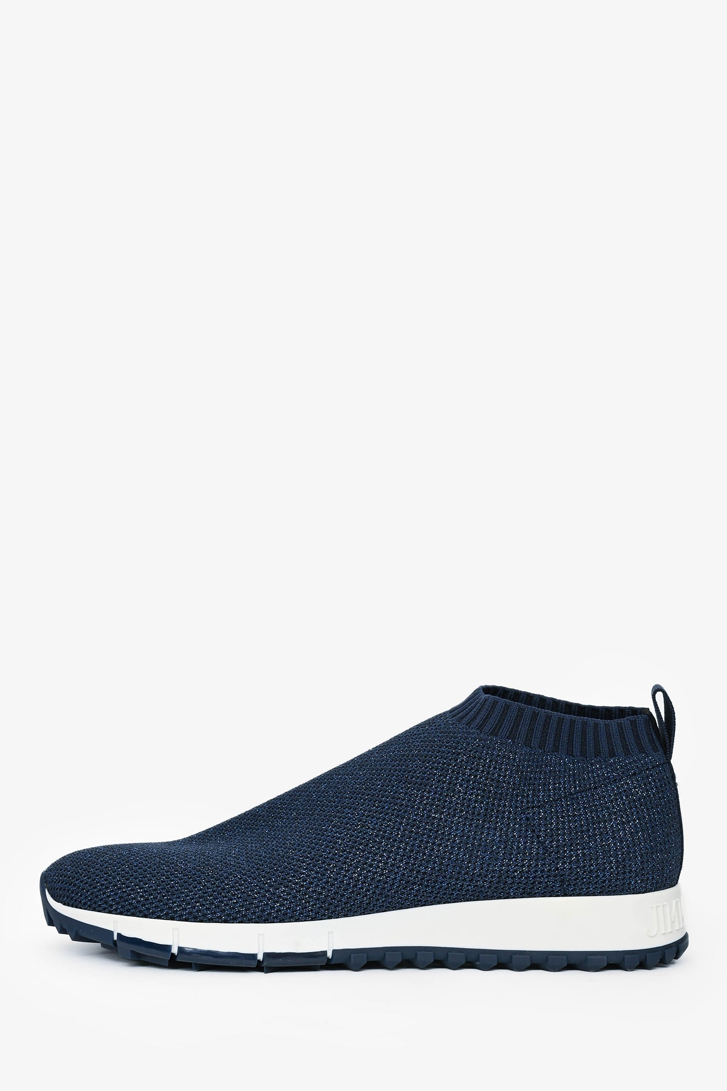 Jimmy Choo Navy Shimmer Crochet Knit White Rubber Sole Sneakers Size 38