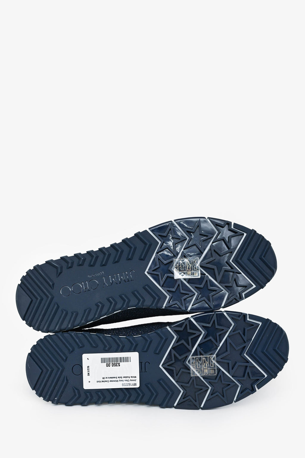 Jimmy Choo Navy Shimmer Crochet Knit White Rubber Sole Sneakers Size 38