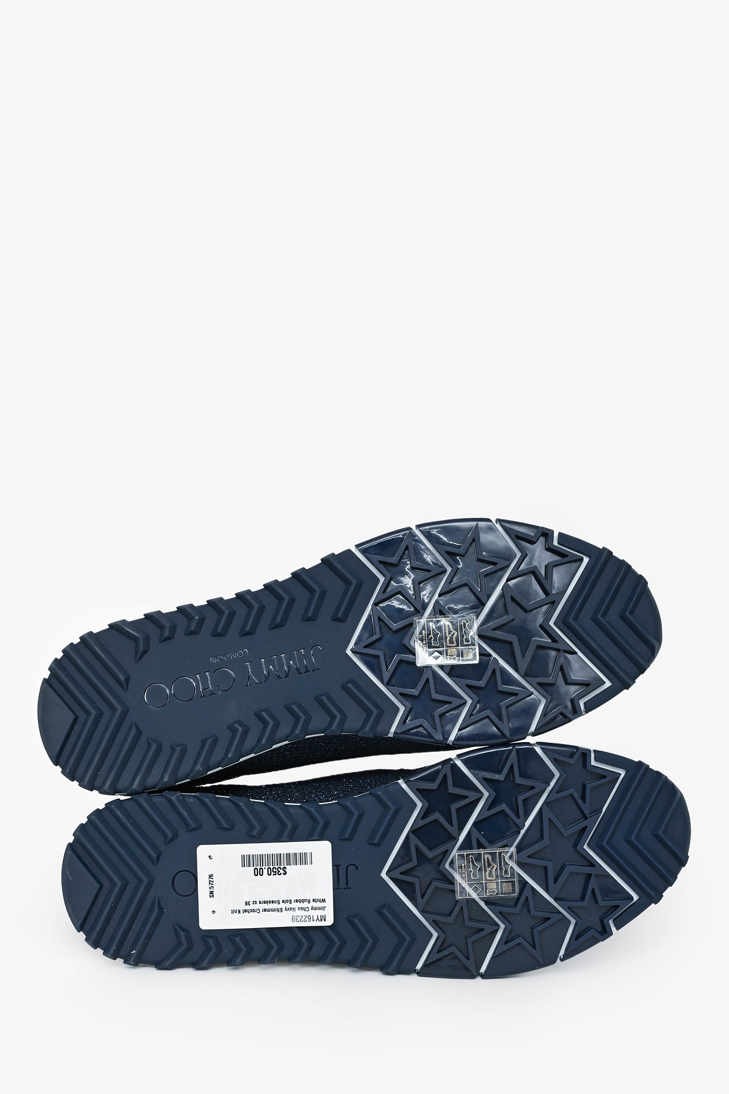 Jimmy Choo Navy Shimmer Crochet Knit White Rubber Sole Sneakers Size 38