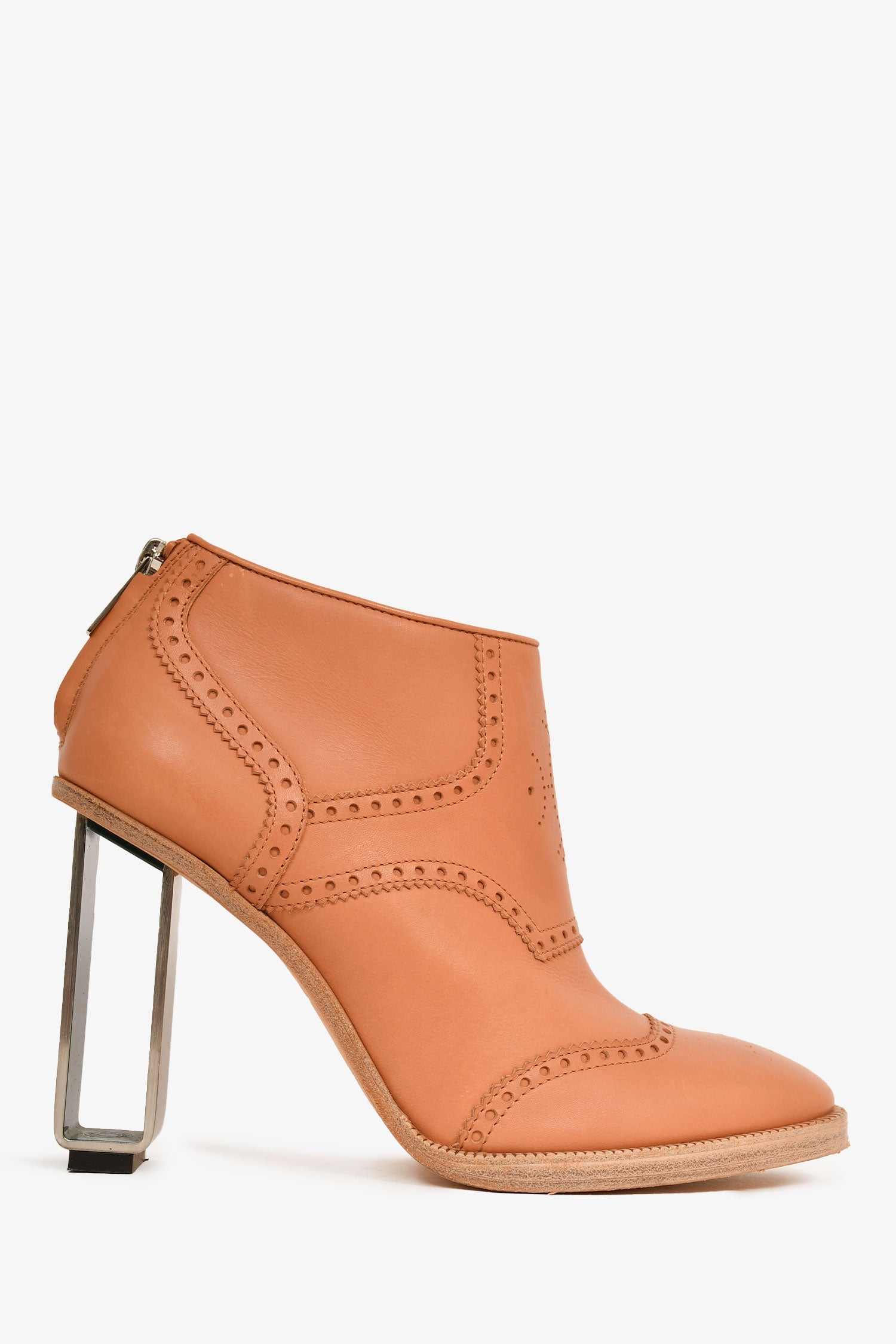 Hermès Brown Leather Wingtip Short Boots Size 37