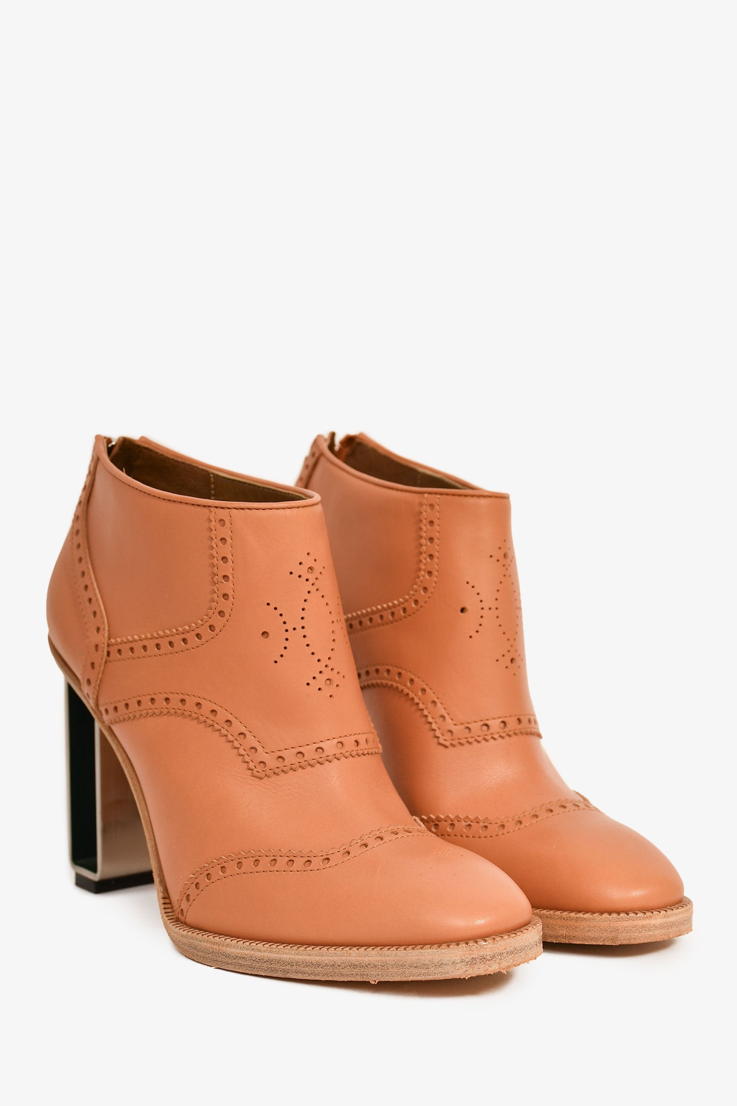 Hermès Brown Leather Wingtip Short Boots Size 37