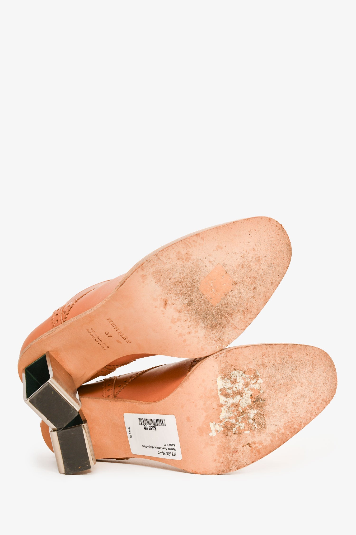 Hermès Brown Leather Wingtip Short Boots Size 37