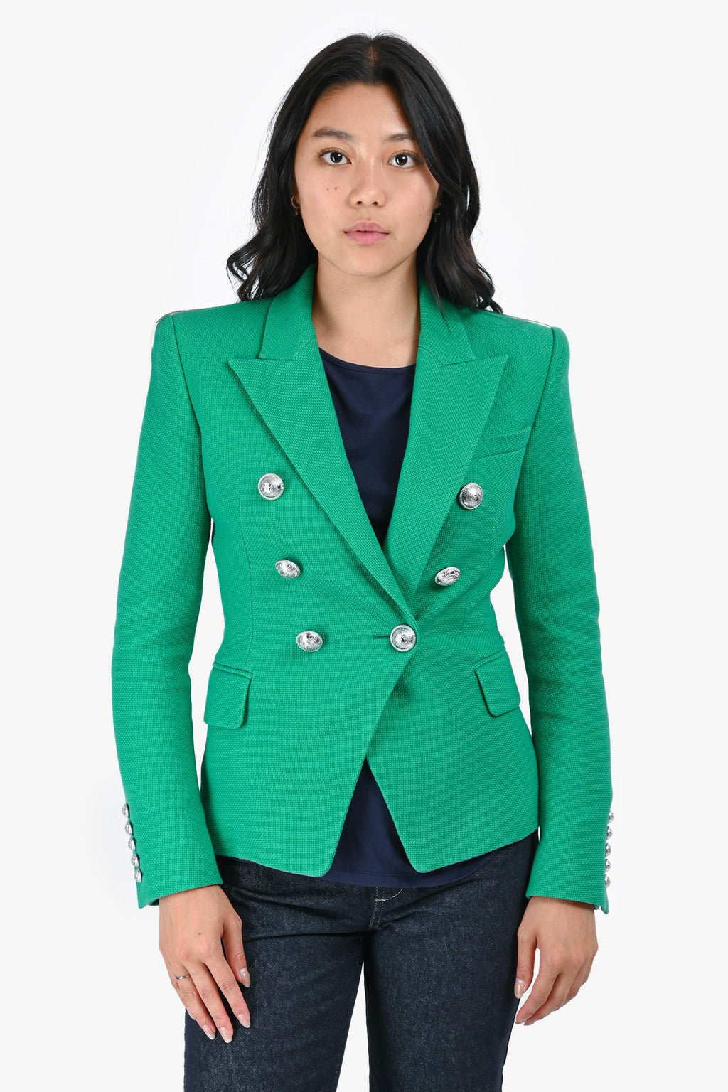 Balmain Green Double-Breasted Blazer Size 36