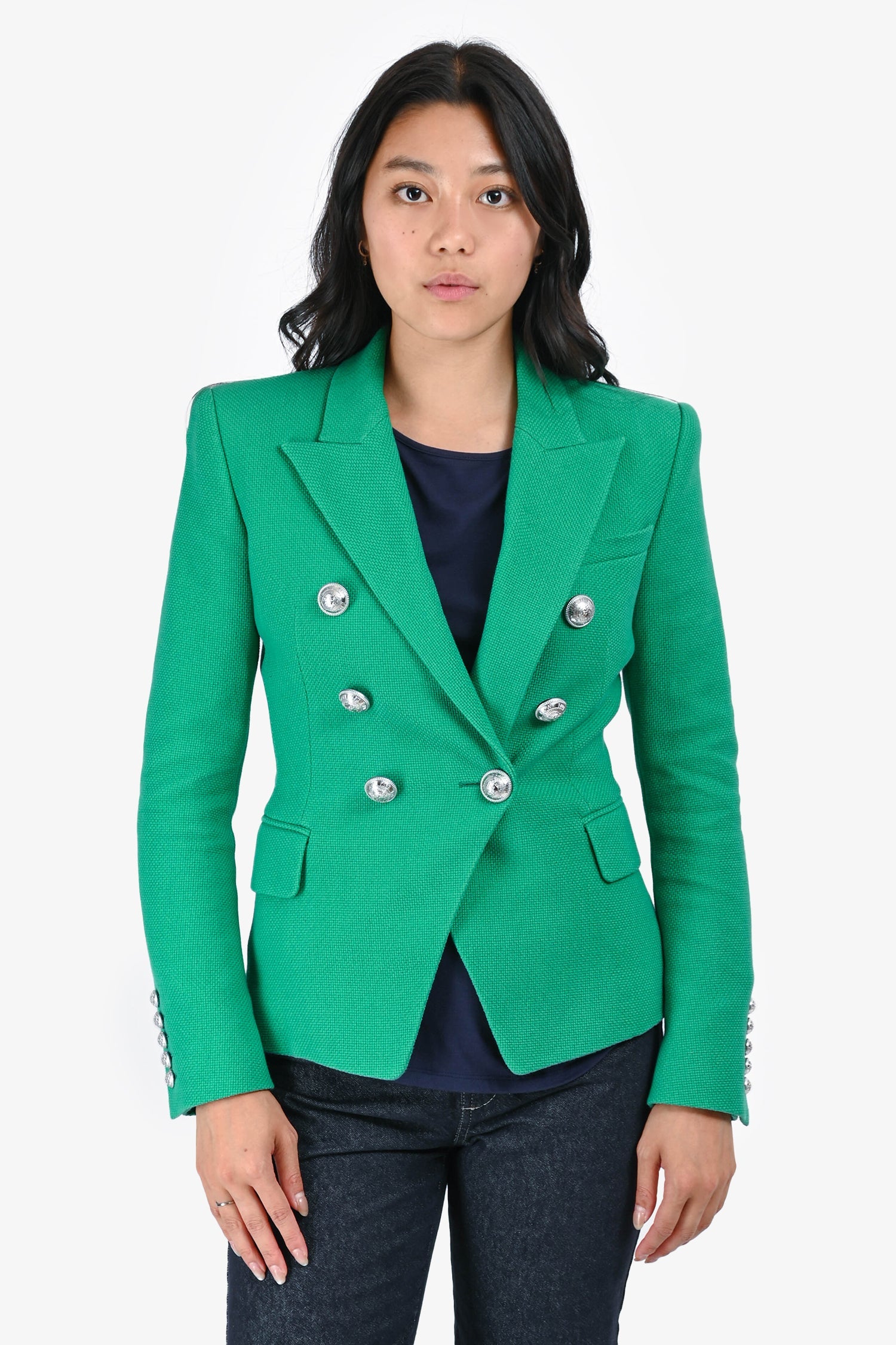Balmain Green Double-Breasted Blazer Size 36