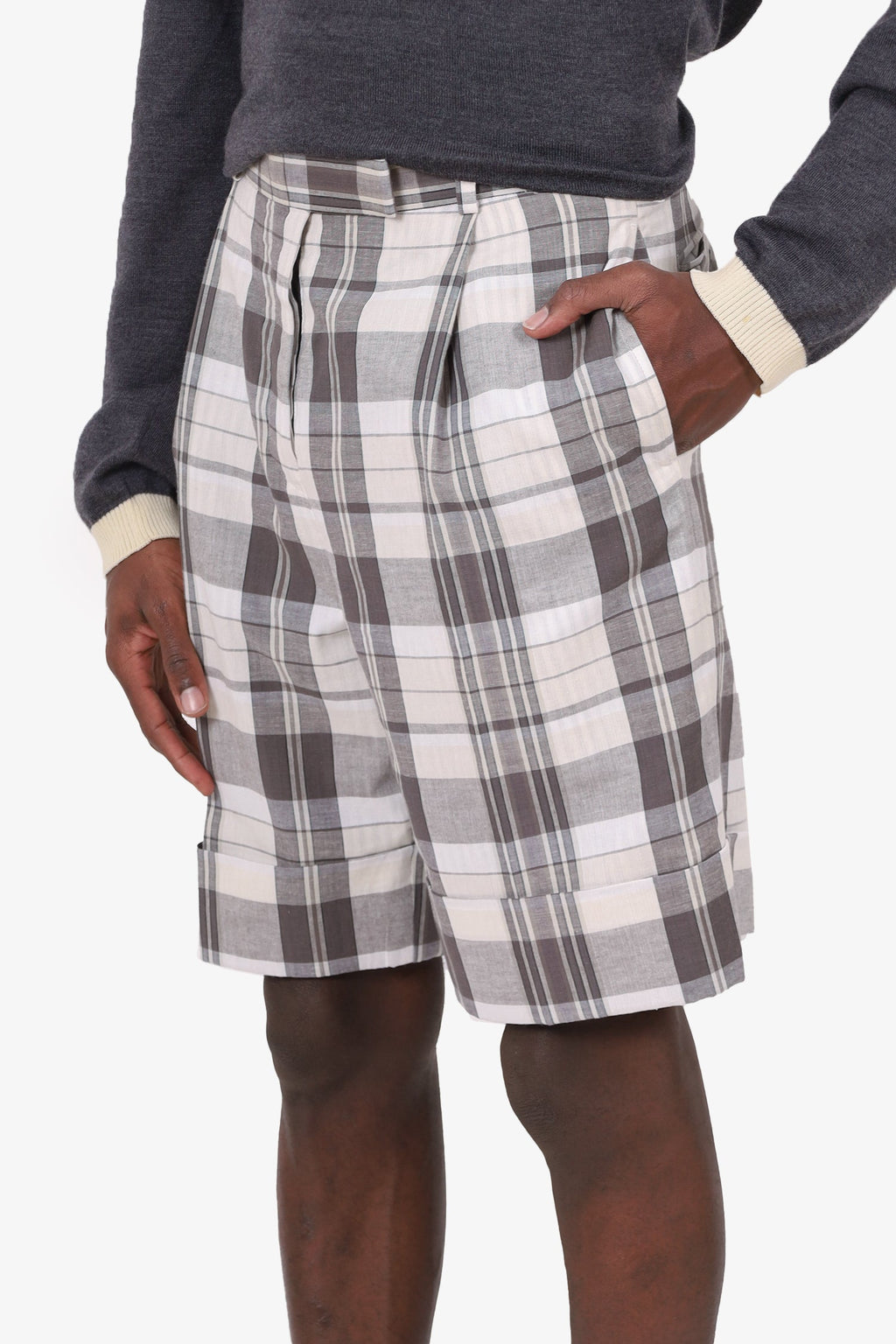 Thom Browne Black/White Plaid Print Shorts Size 40