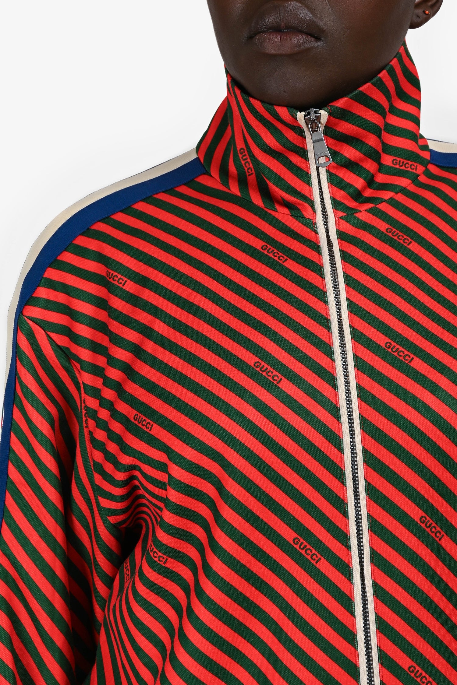 Gucci Red/Green Striped Zip-Up Jacket Size M Mens