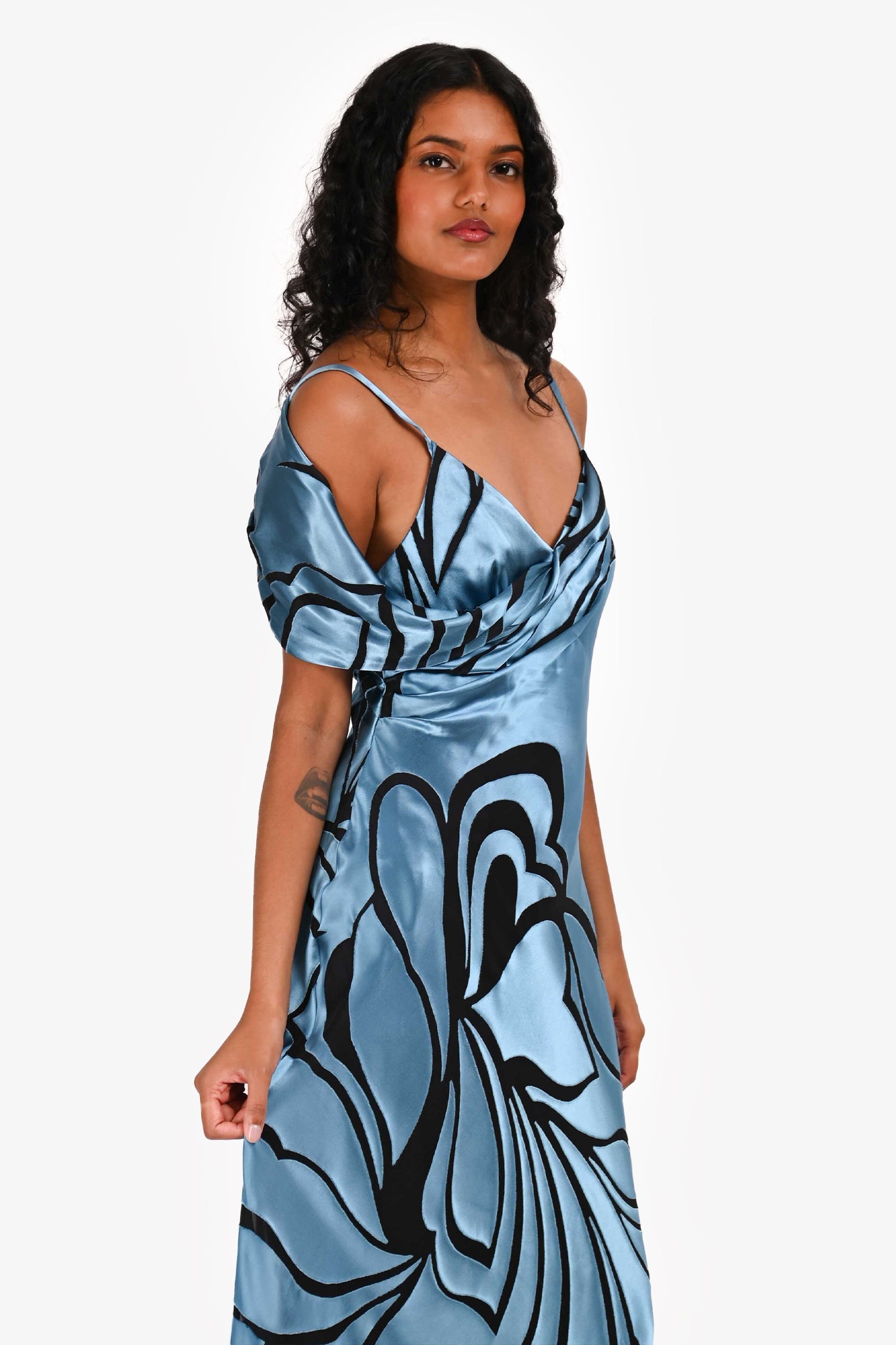 Alberta Ferretti Blue/Black Silk Sleeveless Maxi Dress Size 40