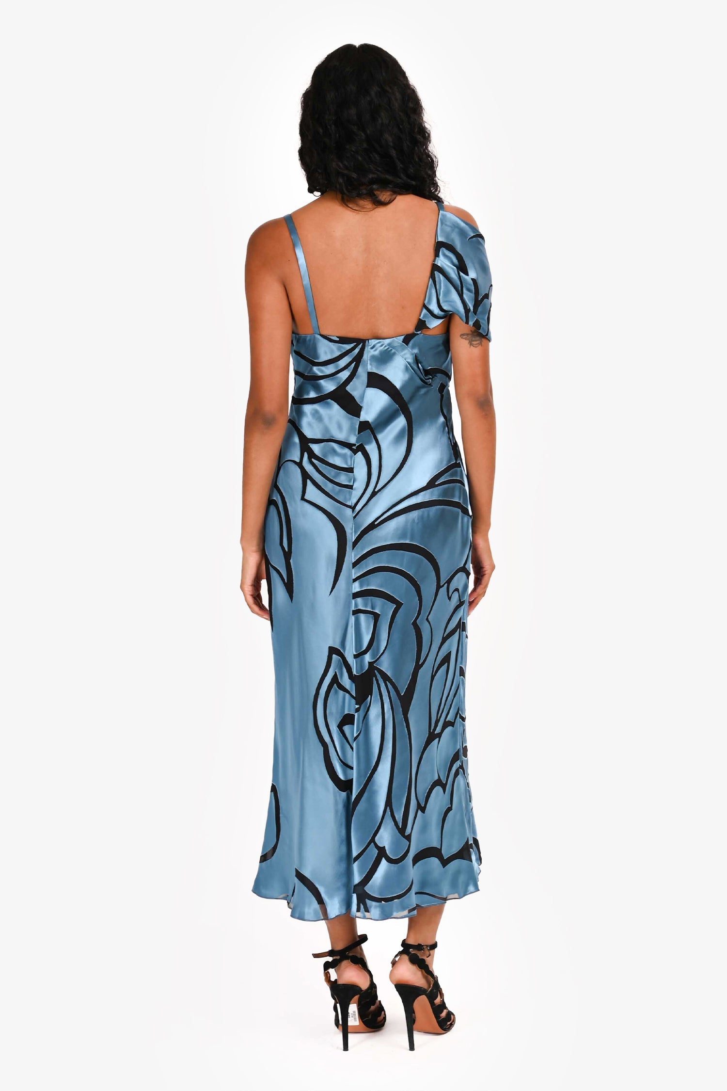 Alberta Ferretti Blue/Black Silk Sleeveless Maxi Dress Size 40