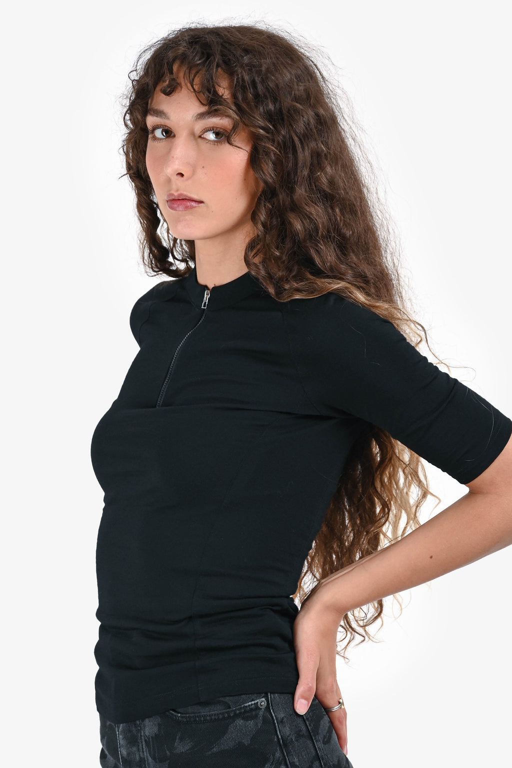 Hermès Black Wool 3/4 Zip T-Shirt Size XS