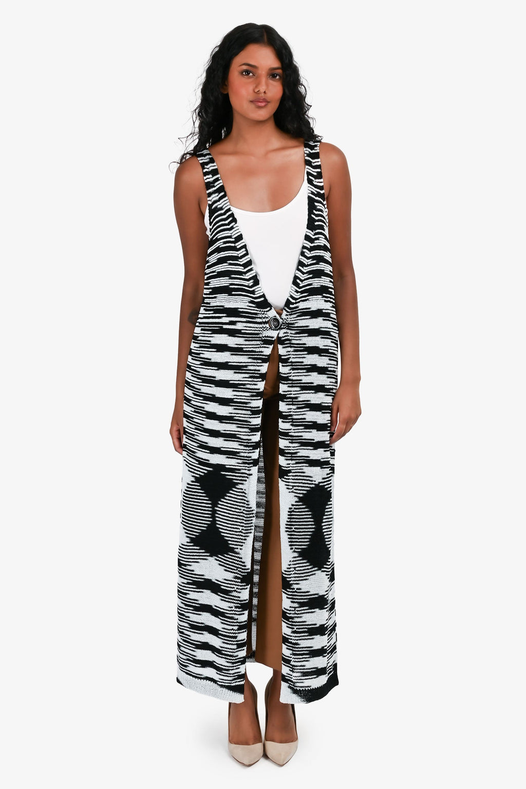 Missoni Black/White Striped Sleeveless Duster O/S