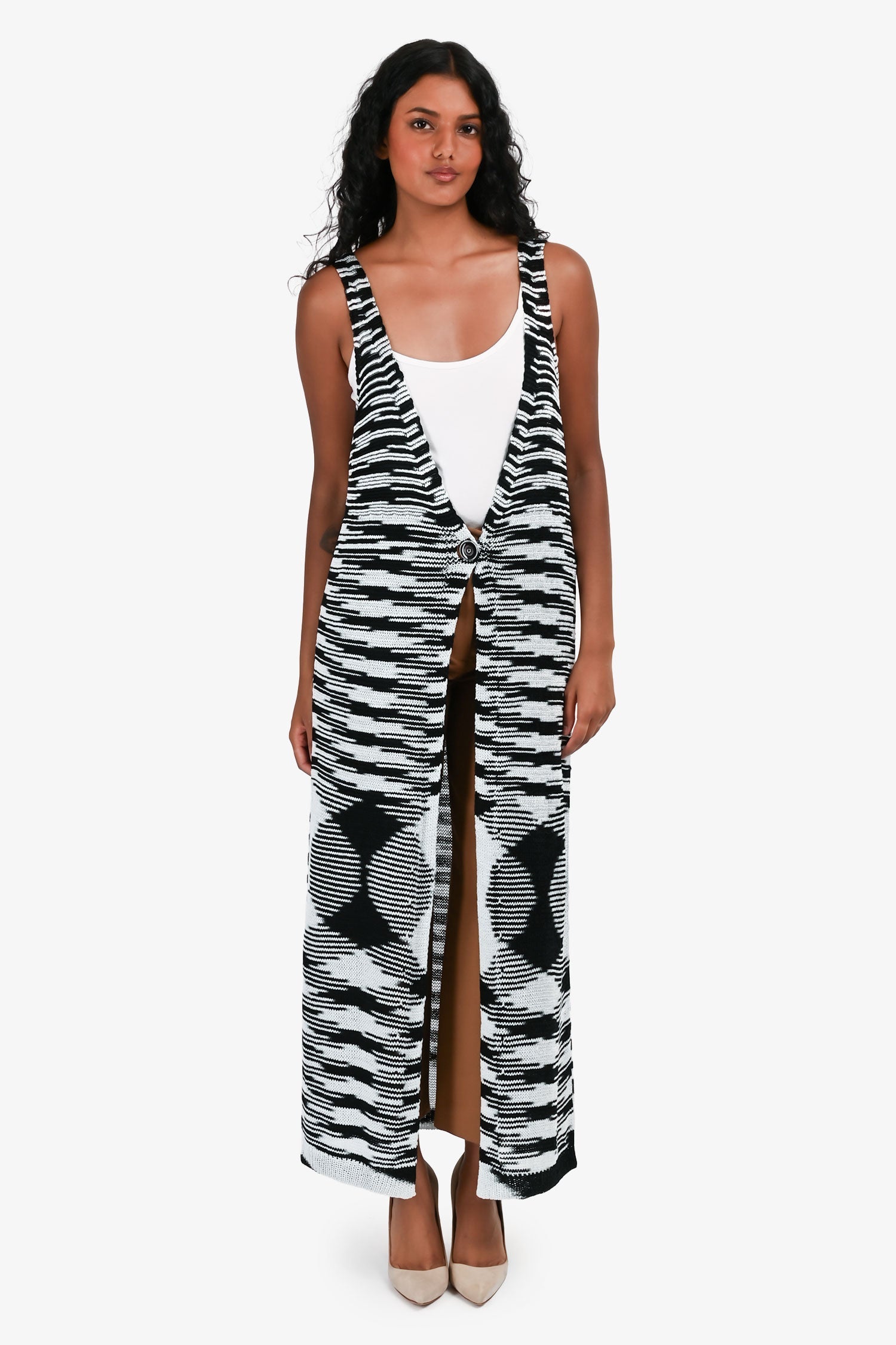 Missoni Black/White Striped Sleeveless Duster O/S