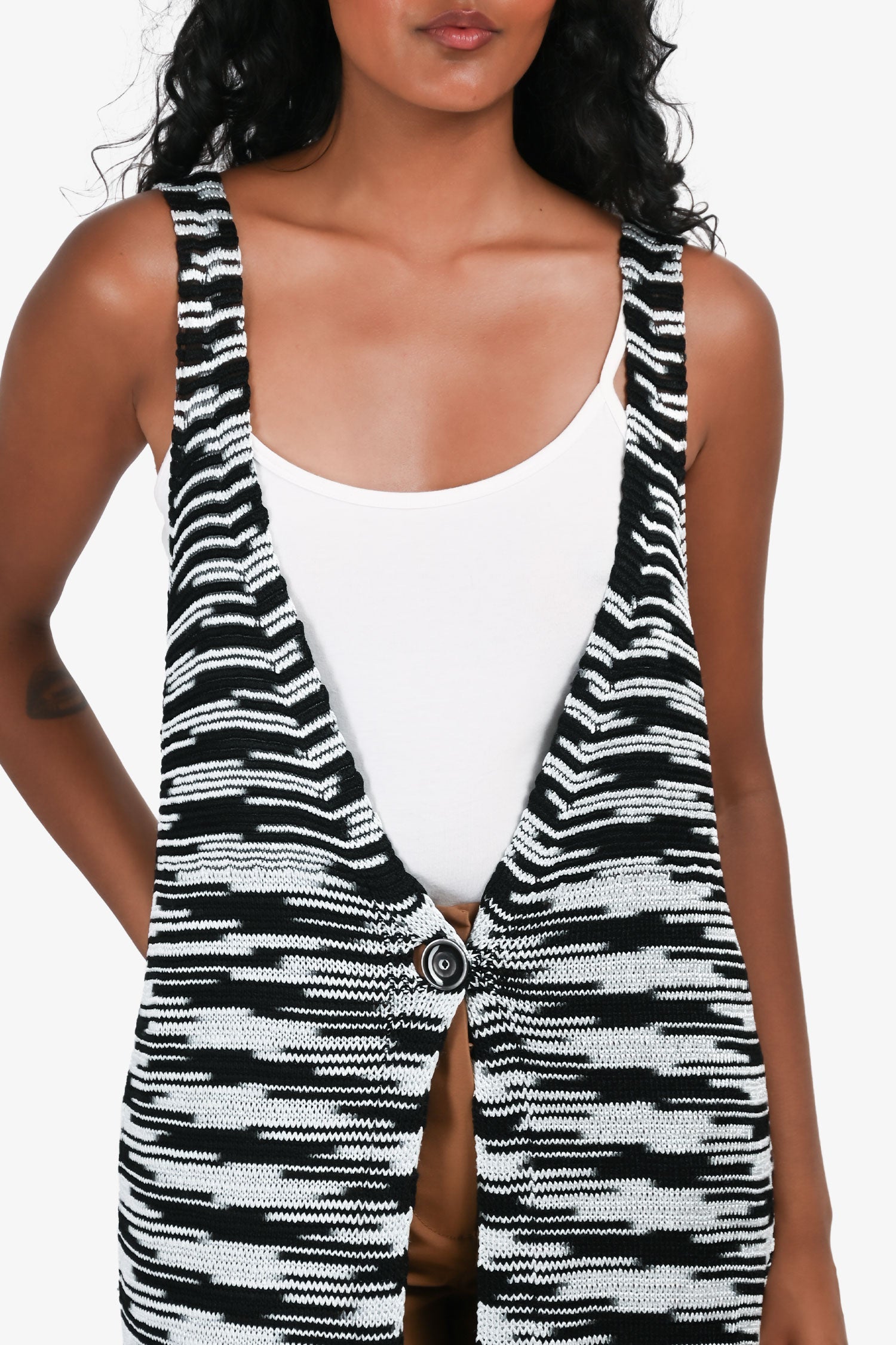 Missoni Black/White Striped Sleeveless Duster O/S