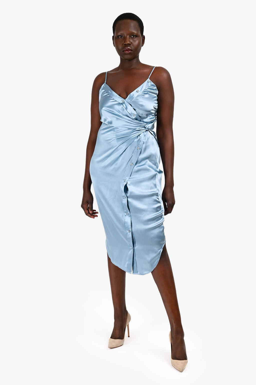 T by Alexander Wang Blue Button Sleeveless Midi Dress Size 6