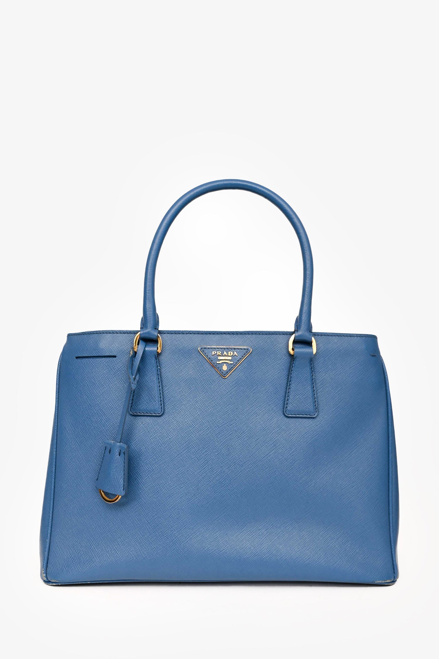 Prada Blue Saffiano Leather 'Galleria Double Zip' Top Handle with Strap