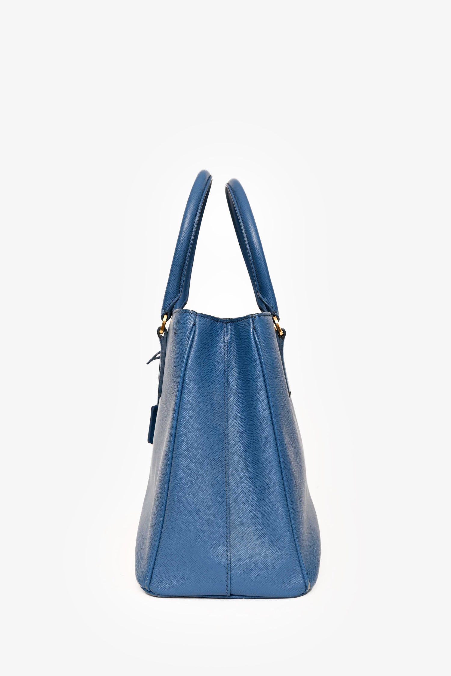 Prada Blue Saffiano Leather 'Galleria Double Zip' Top Handle with Strap