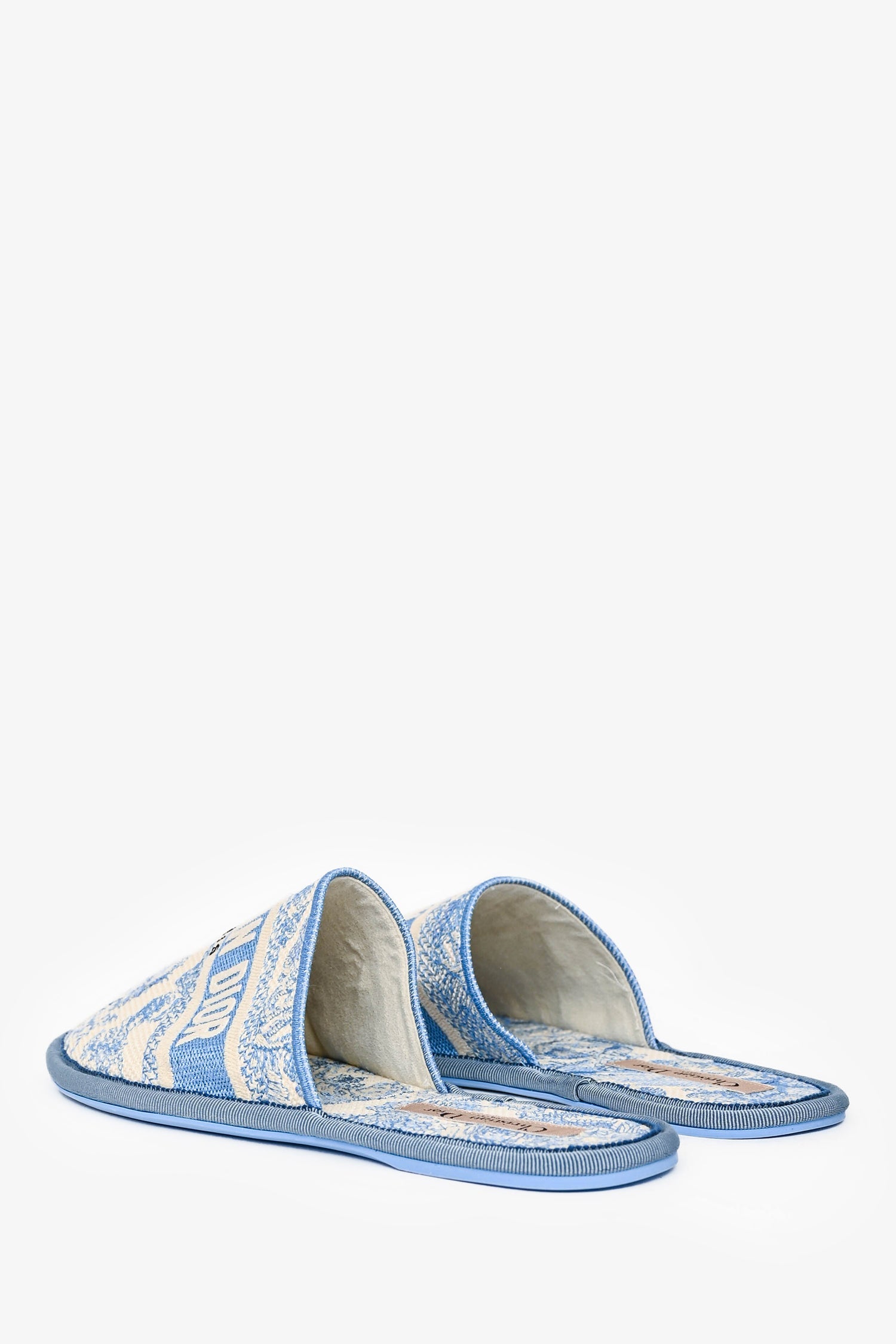 Christian Dior White/Blue Jacquard Slippers Size 37