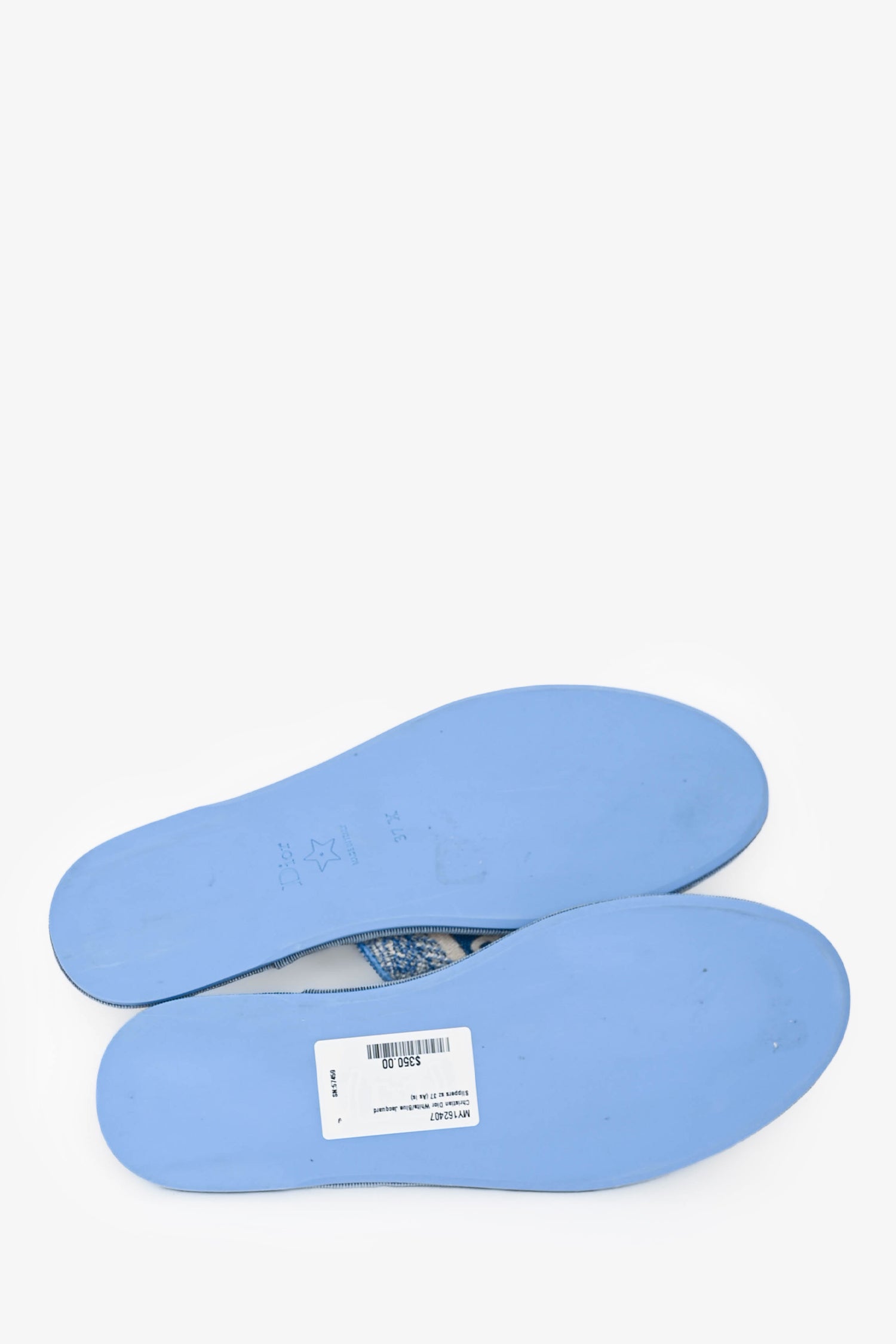 Christian Dior White/Blue Jacquard Slippers Size 37