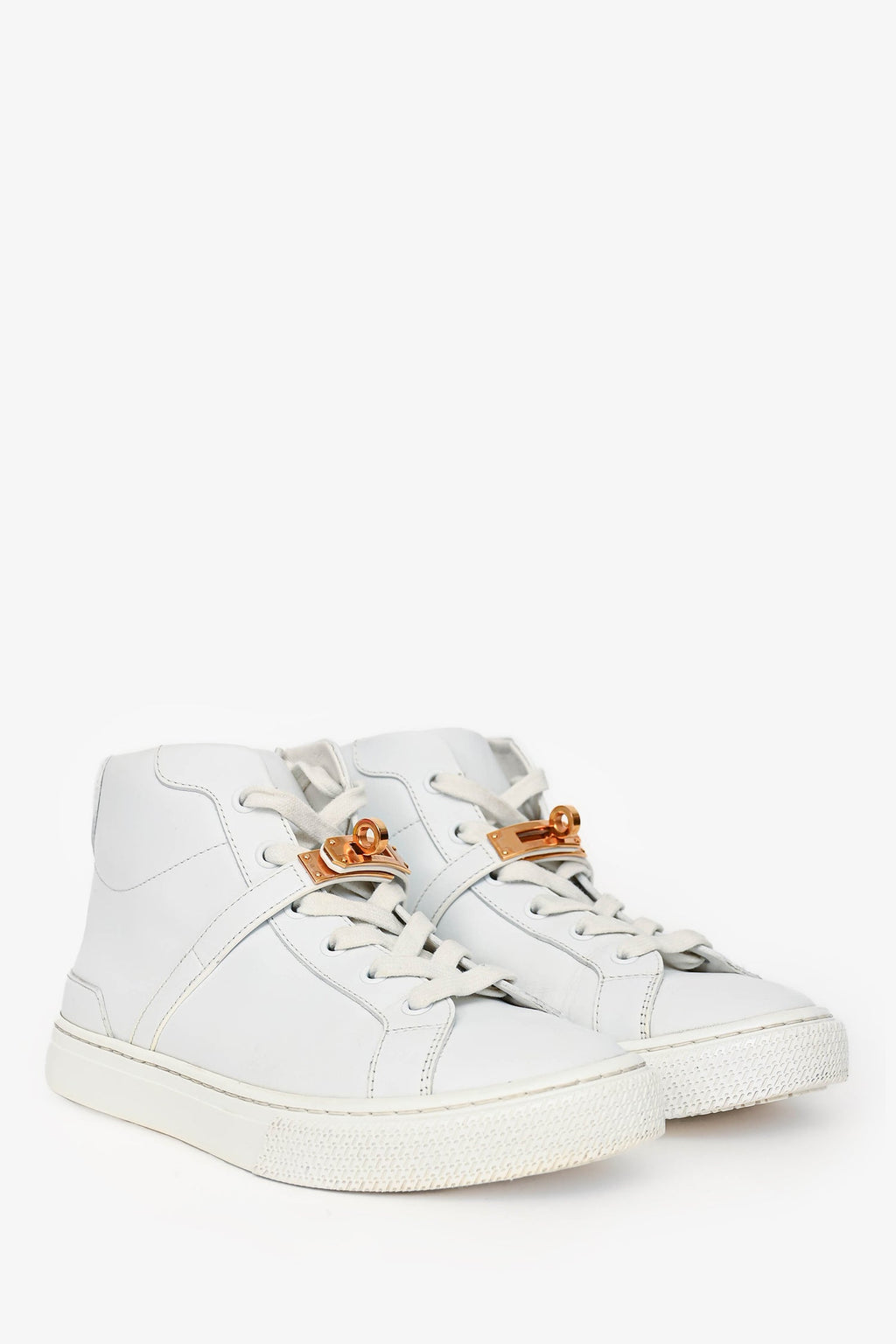 Hermès White Leather Kelly Buckle 'Daydream' High Top Sneakers Size 36