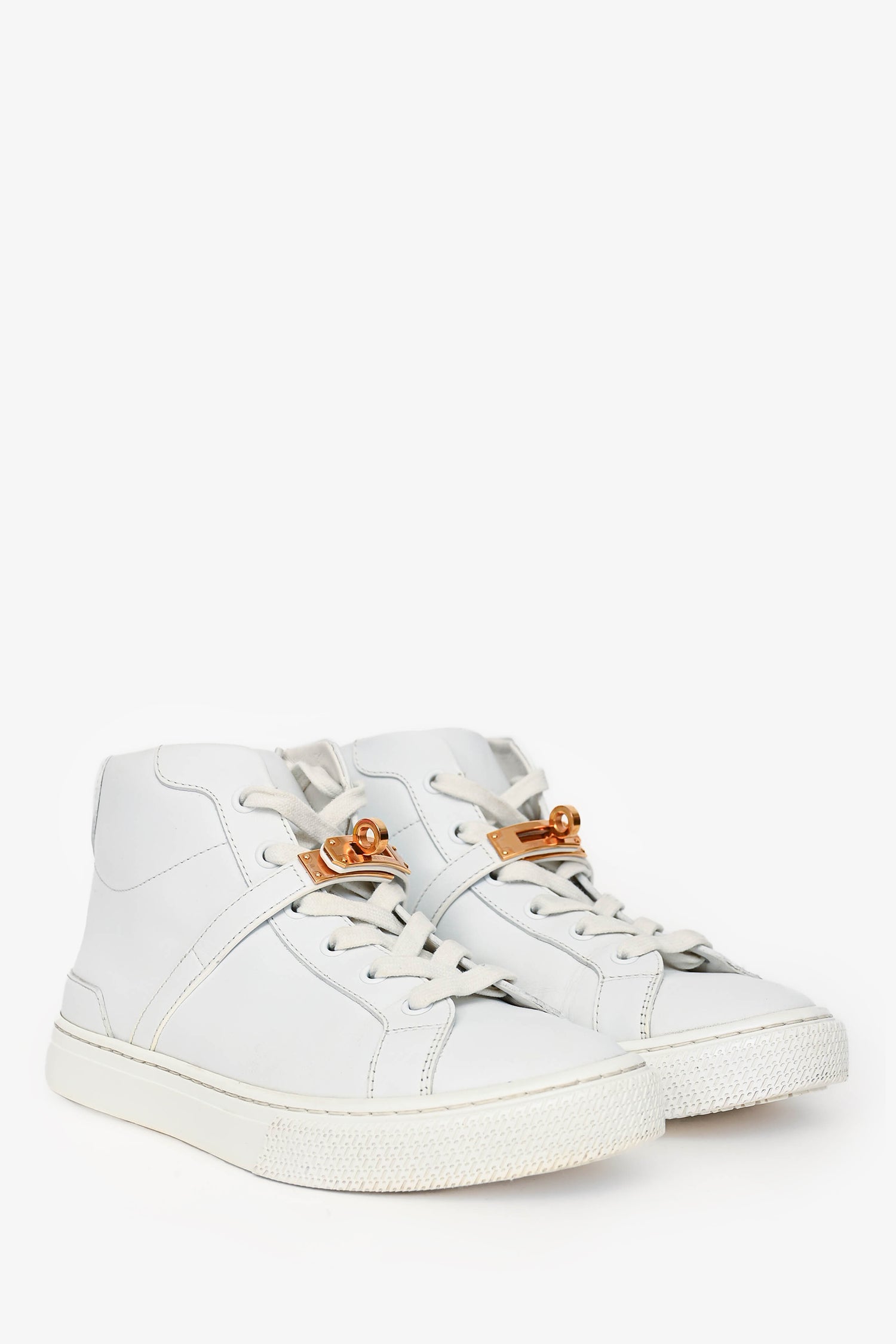 Hermès White Leather Kelly Buckle 'Daydream' High Top Sneakers Size 36
