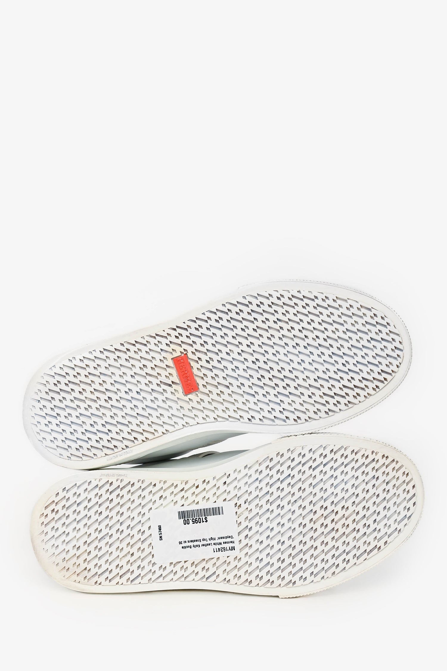 Hermès White Leather Kelly Buckle 'Daydream' High Top Sneakers Size 36