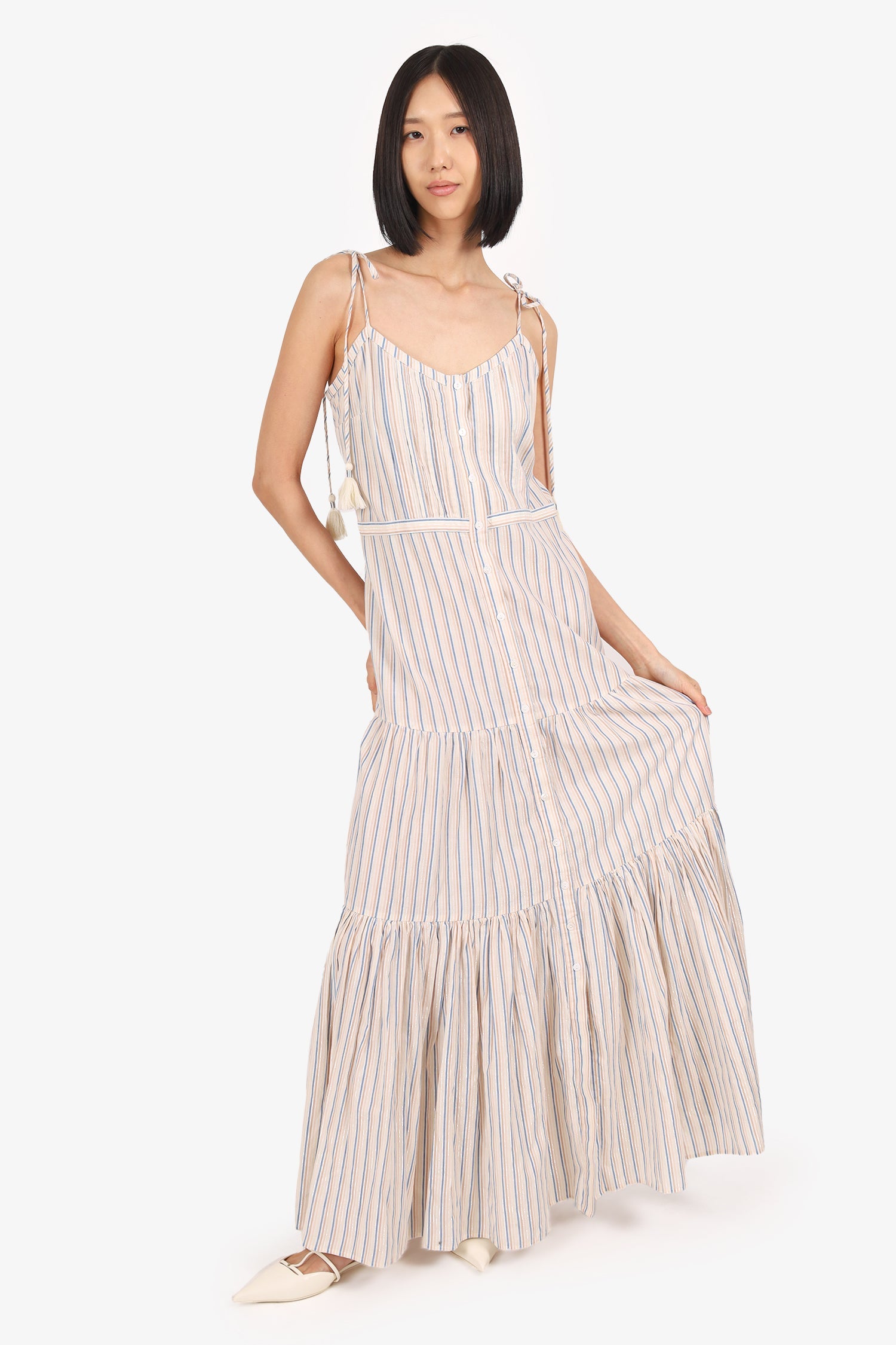Veronica Beard Multicolour/Metallic Cotton Tiered Maxi Dress Size M