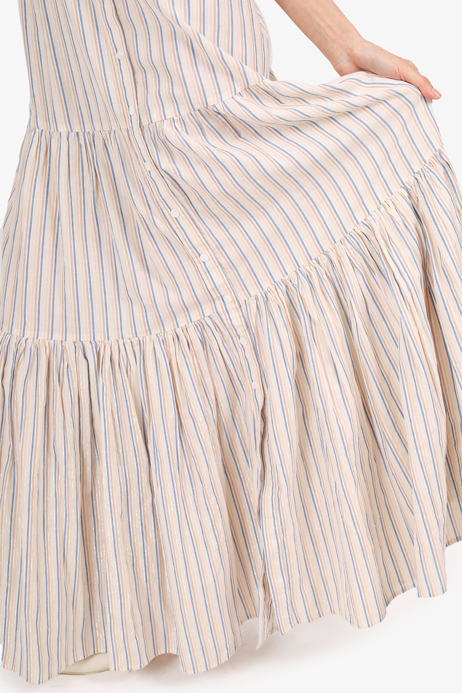 Veronica Beard Multicolour/Metallic Cotton Tiered Maxi Dress Size M