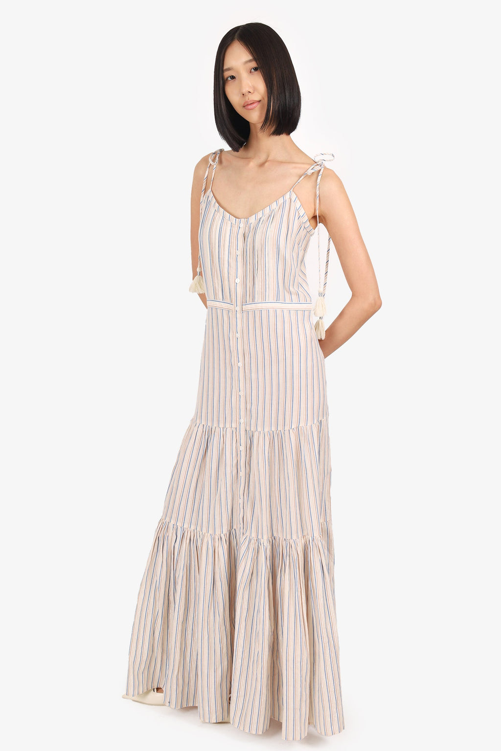 Veronica Beard Multicolour/Metallic Cotton Tiered Maxi Dress Size M