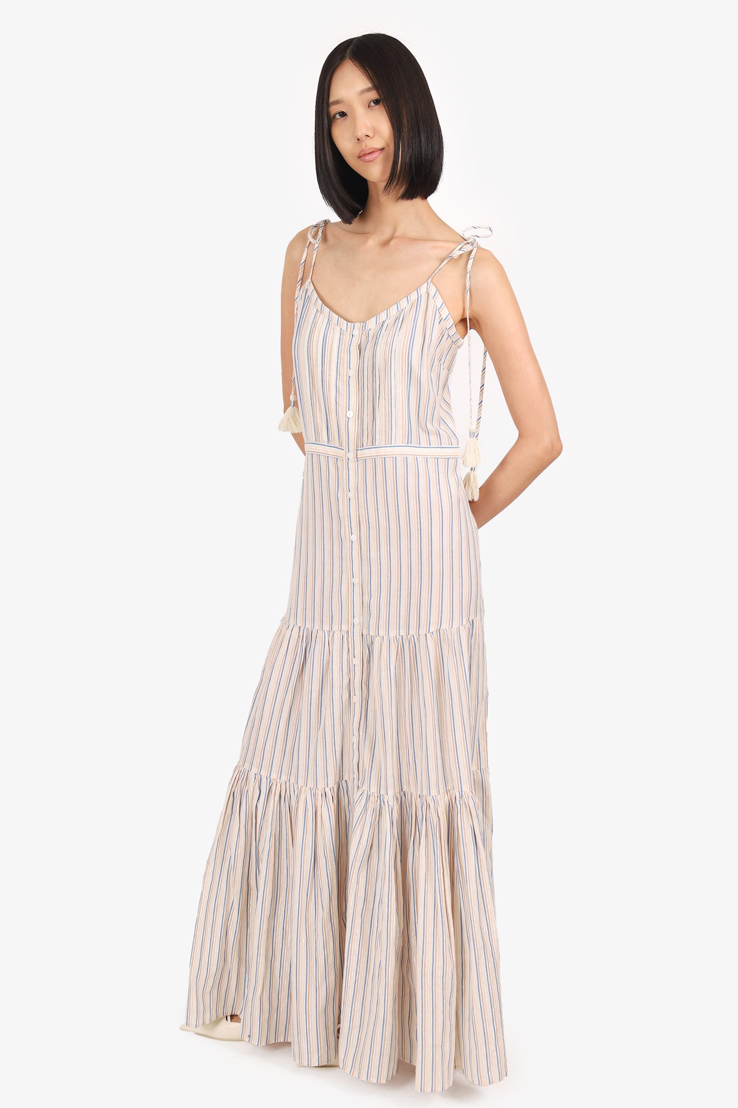 Veronica Beard Multicolour/Metallic Cotton Tiered Maxi Dress Size M
