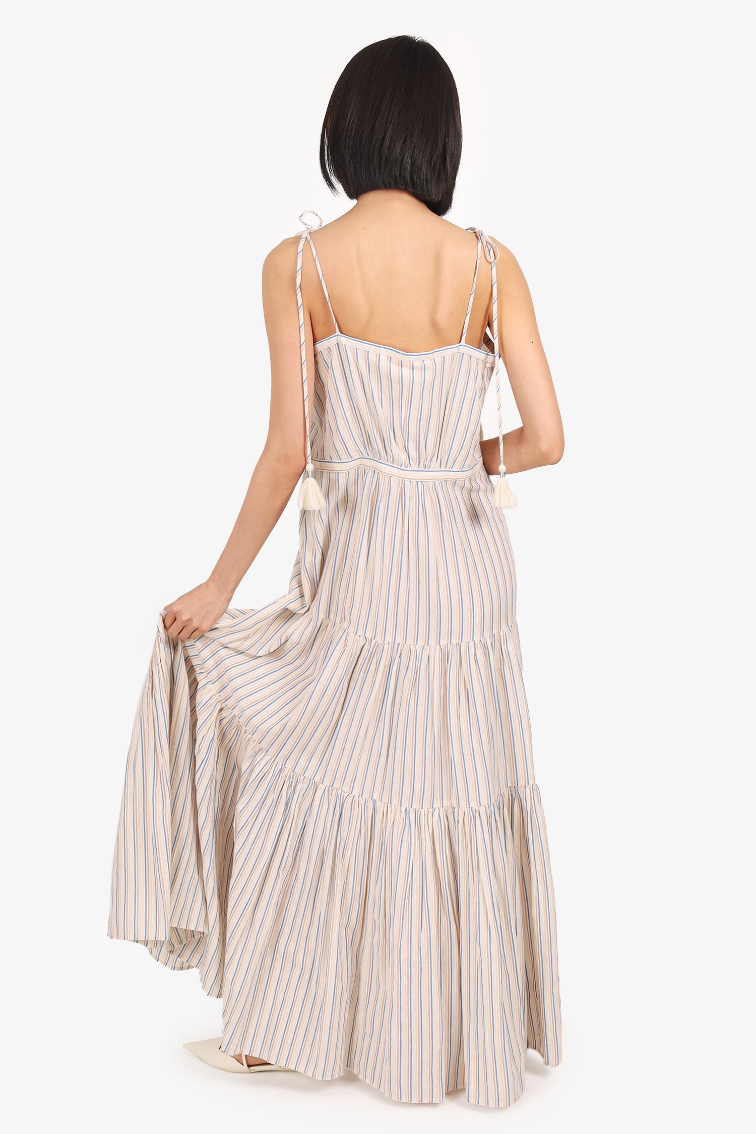 Veronica Beard Multicolour/Metallic Cotton Tiered Maxi Dress Size M